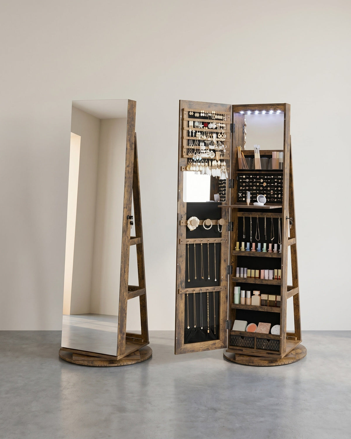 Schmuckschrank mit Spiegel – 360° drehbar – abschließbar – Stand-Schmuckorganizer für das Schlafzimmer