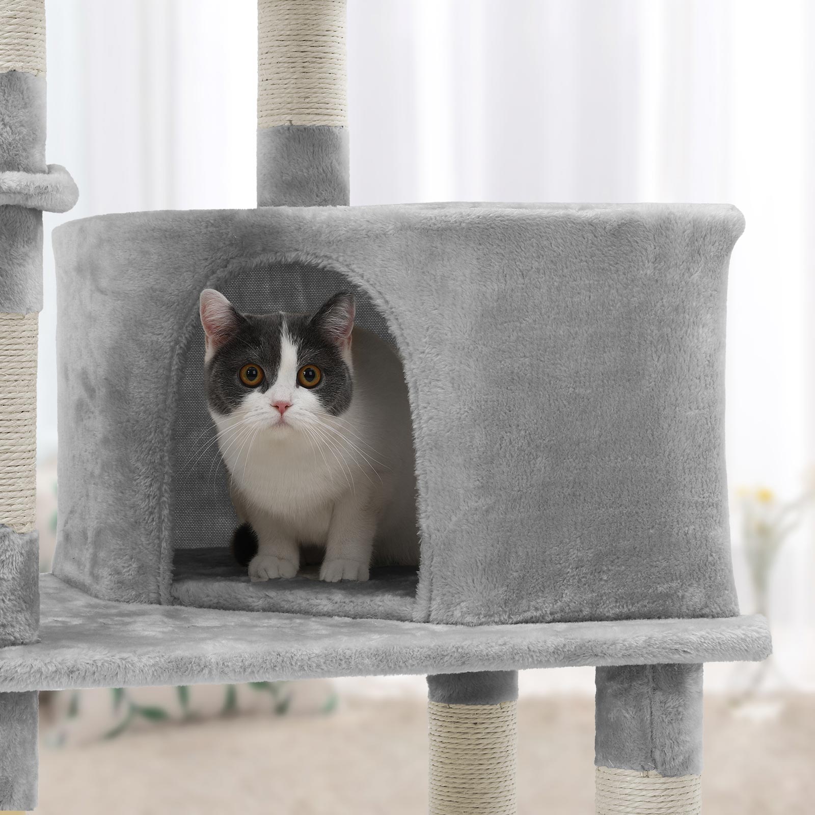 Kompakter Kratzbaum von – Katzenbaum mit Hängematte, Kratzstämmen und Spielbällen für mehrere Katzen