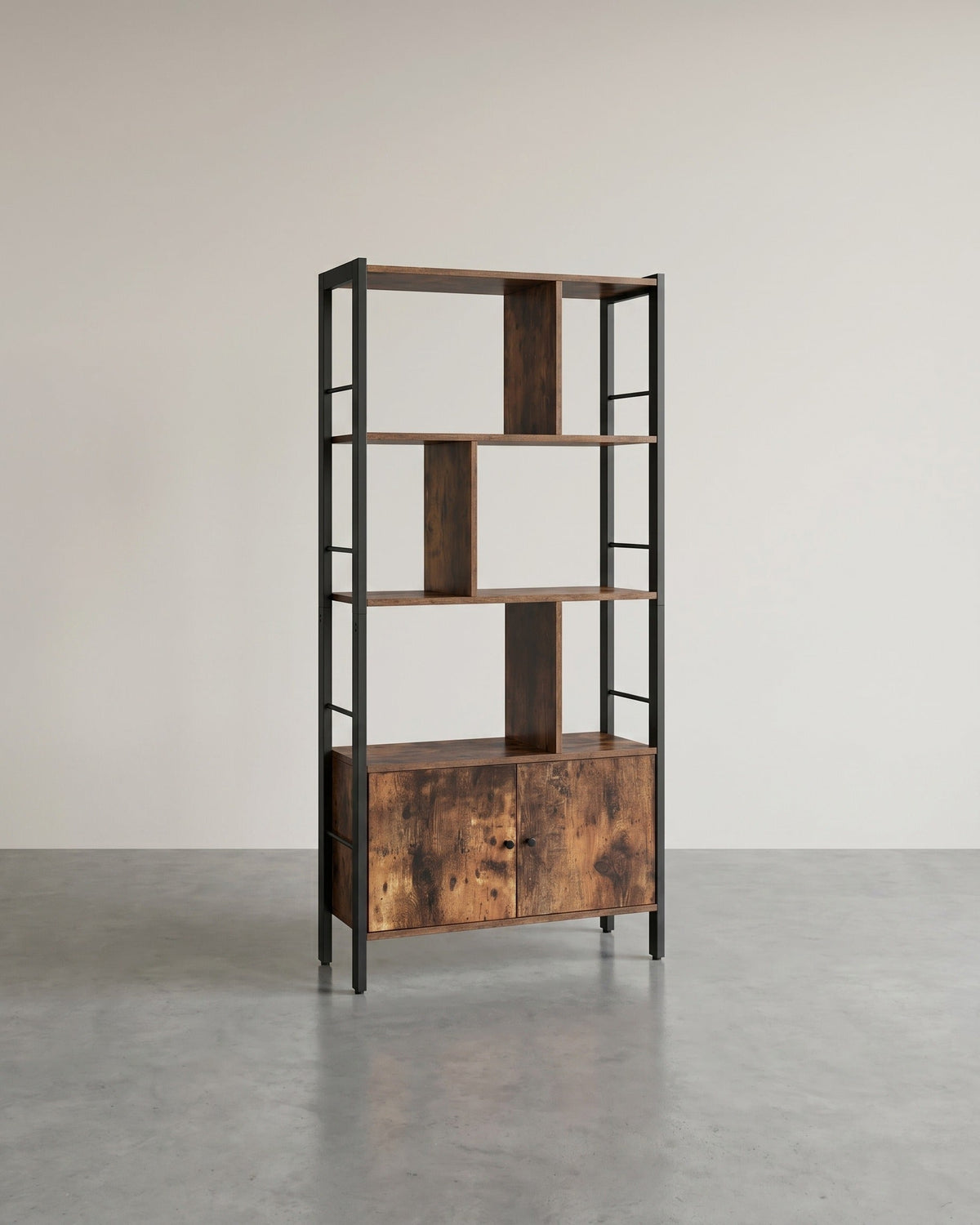 Bücherregal – Industriestil – Modernes Design – 4 Regalböden und Schrank mit Türen – 154,5 cm hoch