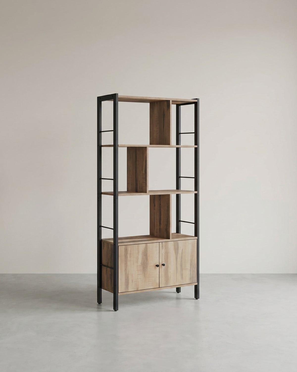 Bücherregal – Industriestil – Modernes Design – 4 Regalböden und Schrank mit Türen – 154,5 cm hoch