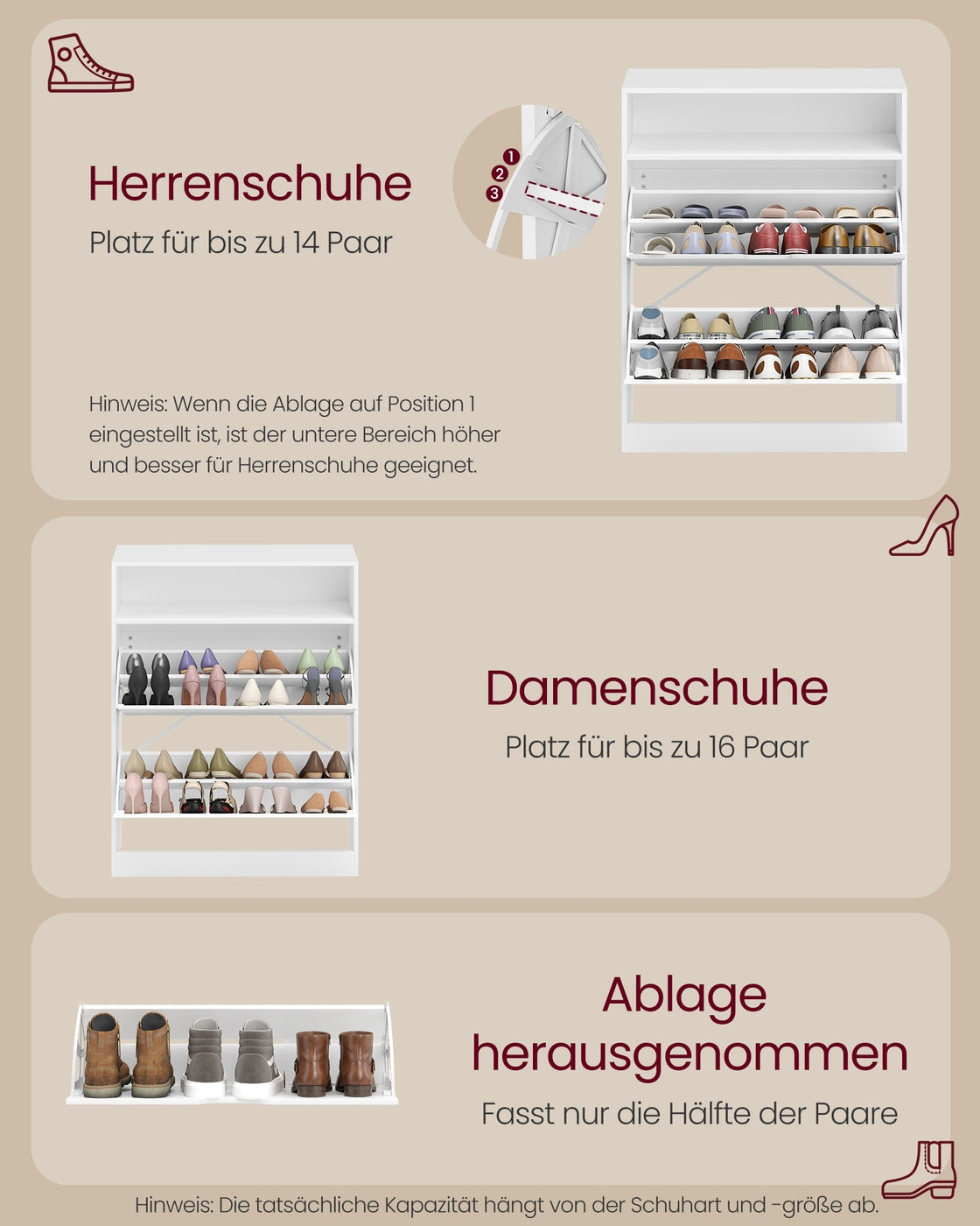 Schuhschrank – Platzsparendes Design – Für 11–16 Paar Schuhe – Verstellbare Aufteilung – 80 cm breit