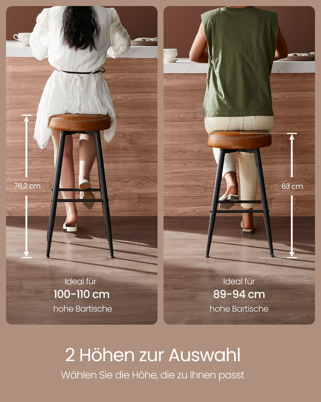 2er-Set Barhocker – EKHO Kollektion – Kunstleder – Bequeme Barhocker mit Fußstütze