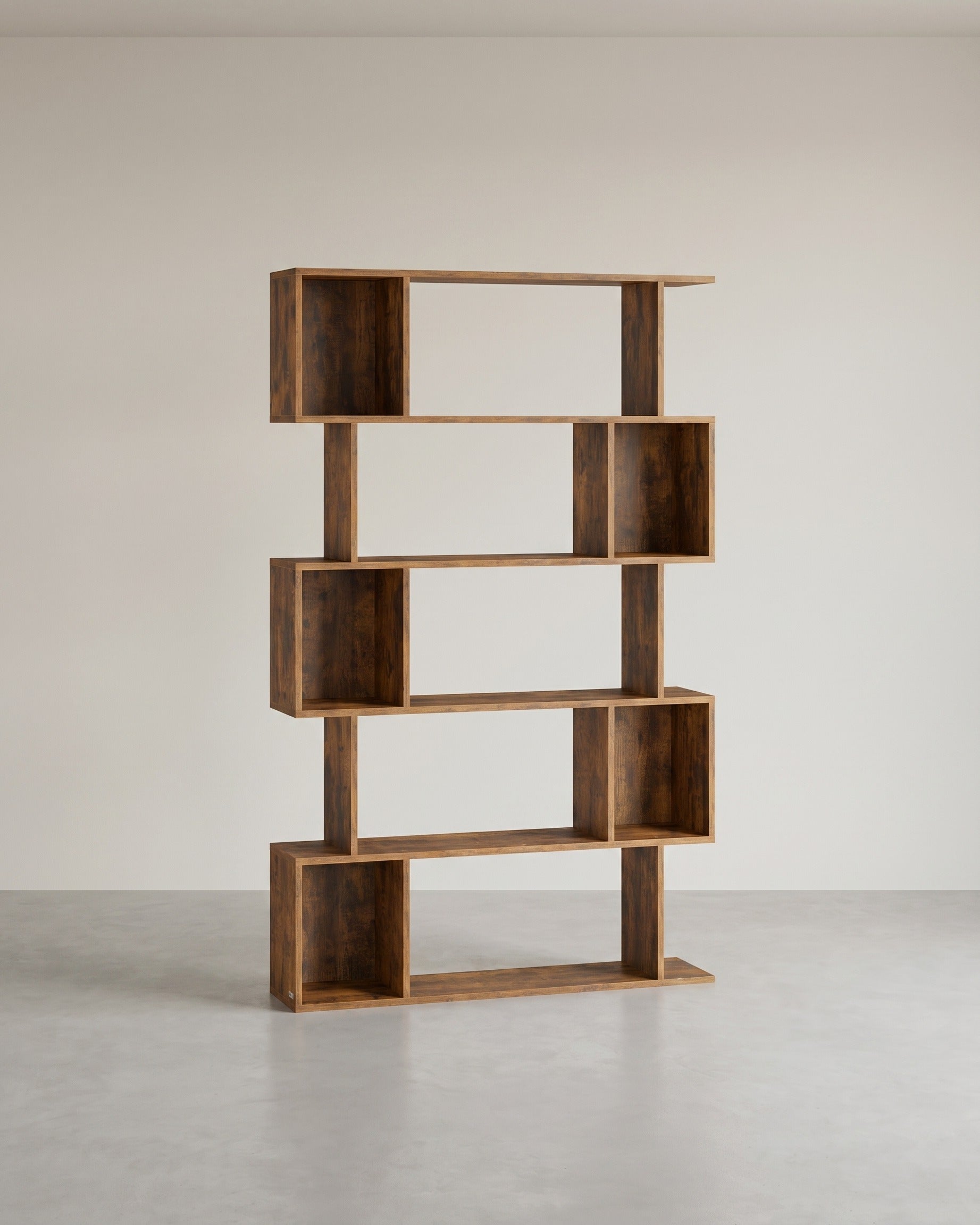 Bücherregal – S-förmiges Design – 5 Ebenen – 90 cm breit – 30 kg Tragkraft pro Ebene