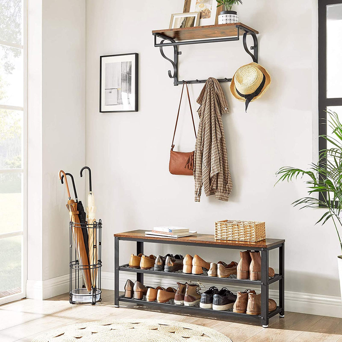 Schuhbank mit 2 Gitterböden – Industriedesign – 100 cm breit – Bryce Collection