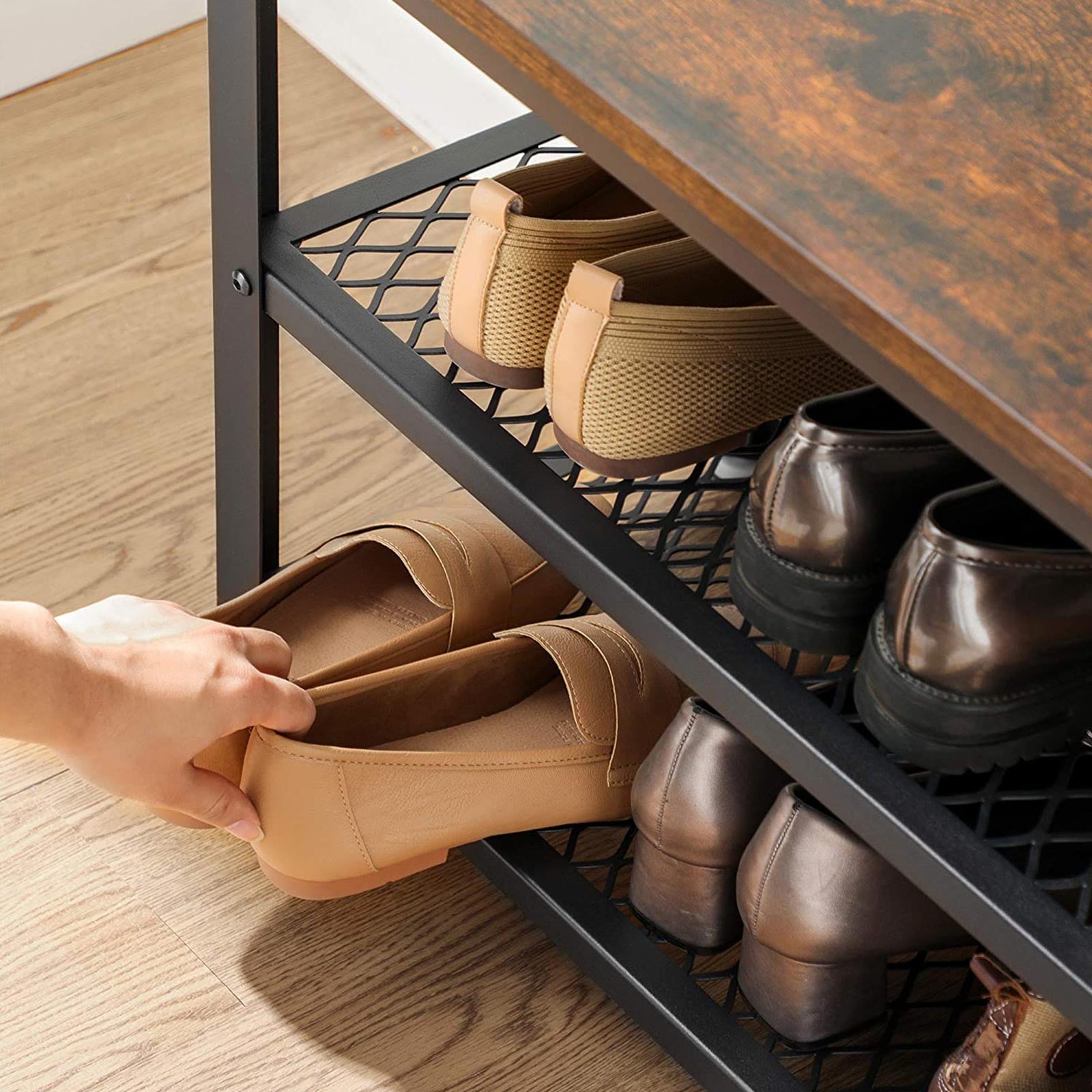 Schuhbank mit 2 Gitterböden – Industriedesign – 100 cm breit – Bryce Collection