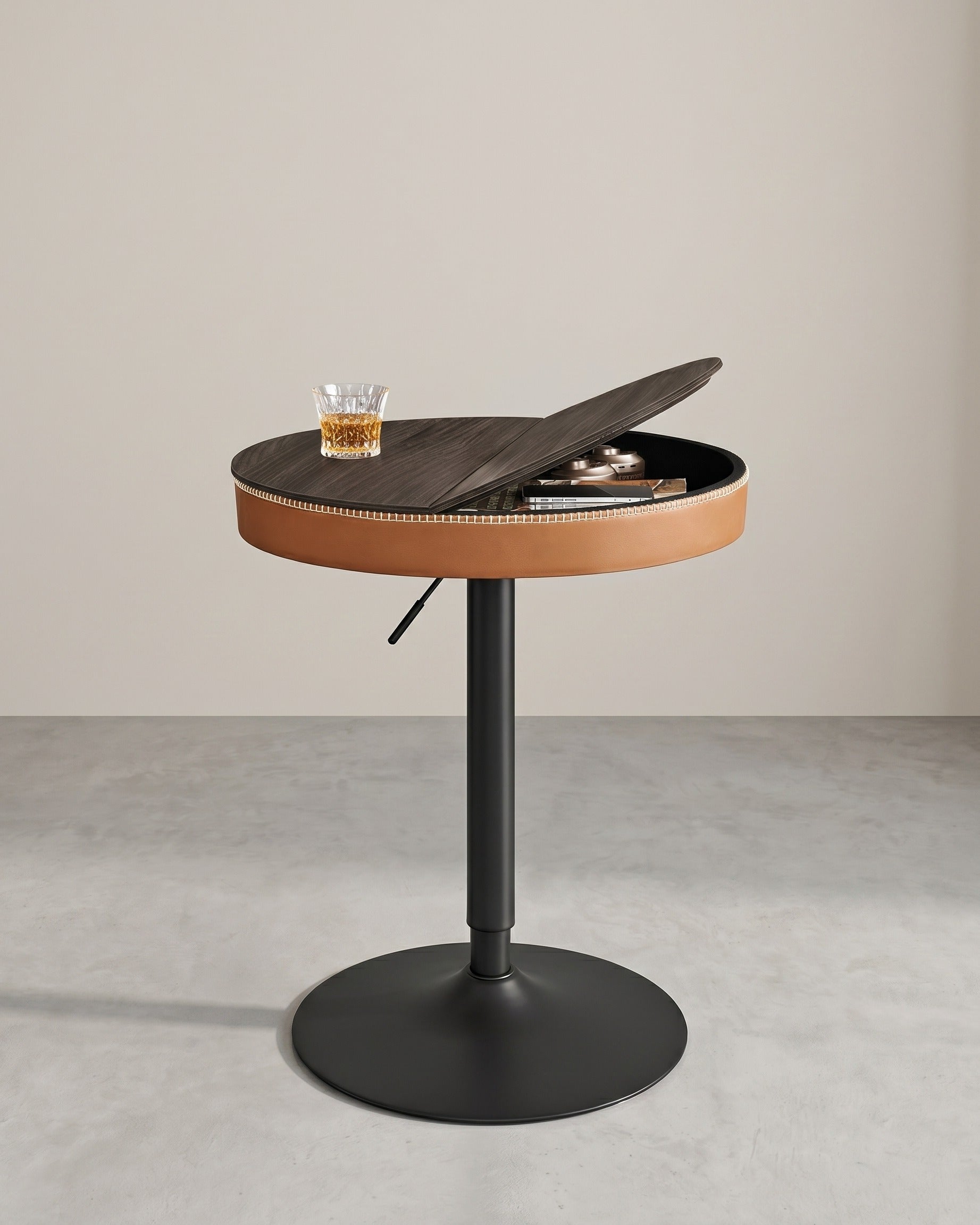 Stehtisch mit Stauraum - Höhenverstellbar (83-105 cm) - Runder Designtisch