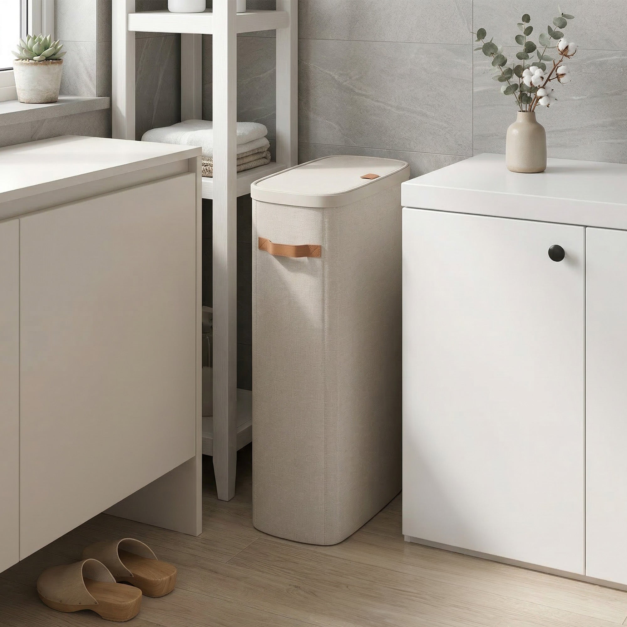 Schmaler Wäschekorb 65 L - Mit Deckel Und Griffen - Für Badezimmer Und Schlafzimmer