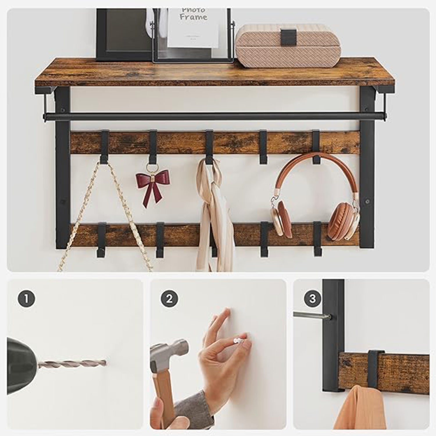 Wandgarderobe und Schuhbank-Set – Industriedesign – Platzsparende Flurlösung