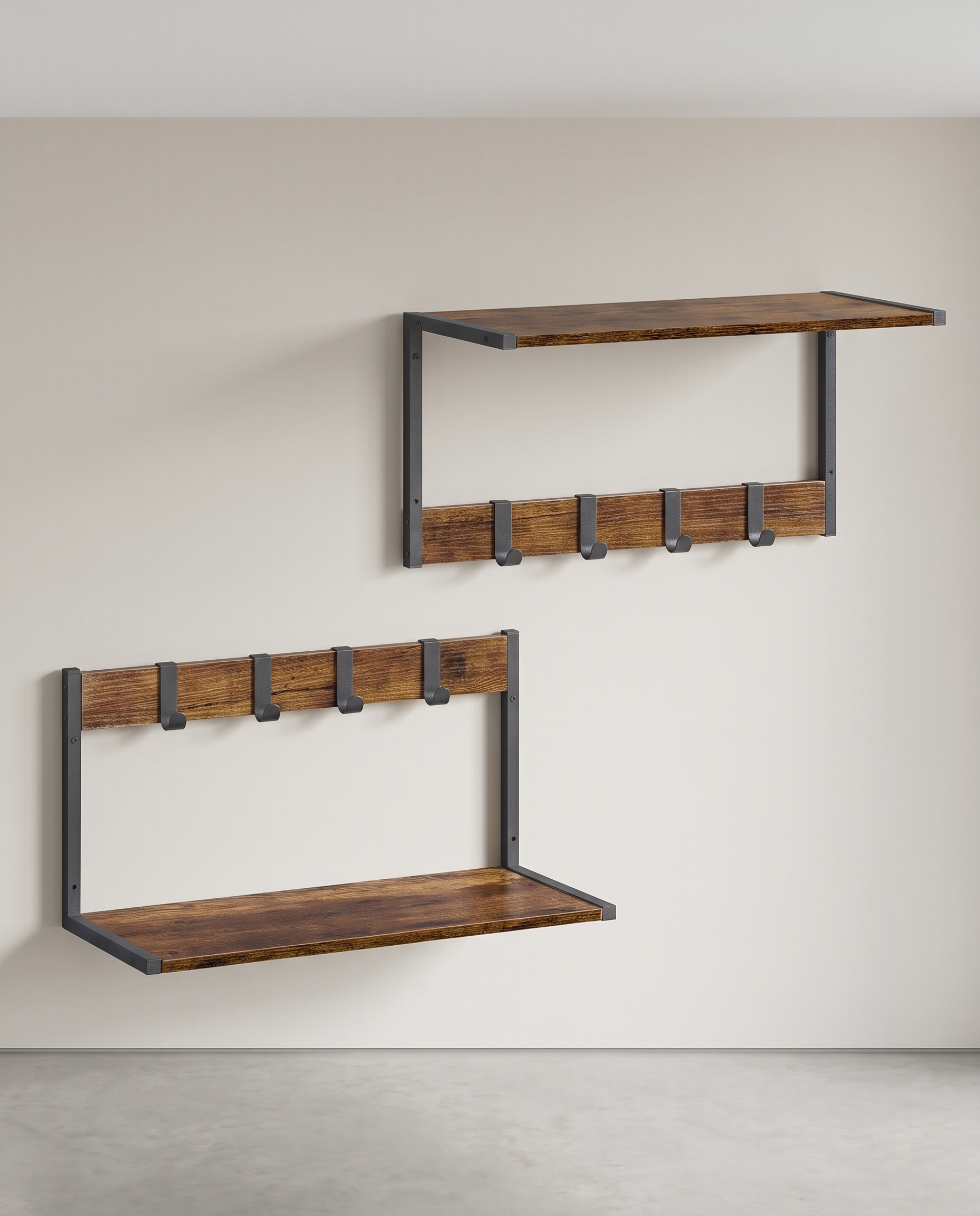 2er Set Wandregale - Schweberegale - 24 cm tief - mit Haken - für Wohnzimmer, Küche, Bad oder Schlafzimmer - Gesamttragkraft 35 kg