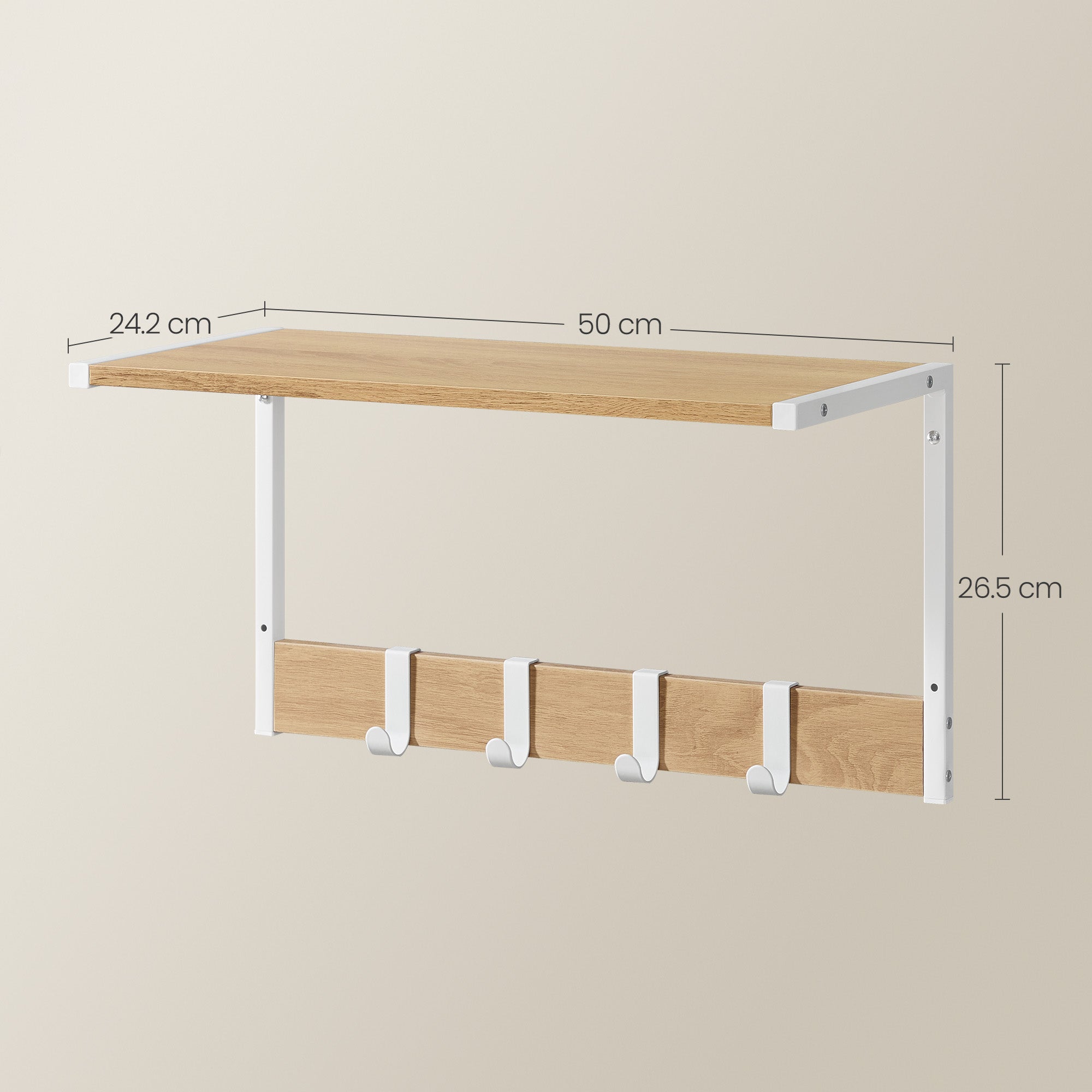 2er Set Wandregale - Schweberegale - 24 cm tief - mit Haken - für Wohnzimmer, Küche, Bad oder Schlafzimmer - Gesamttragkraft 35 kg