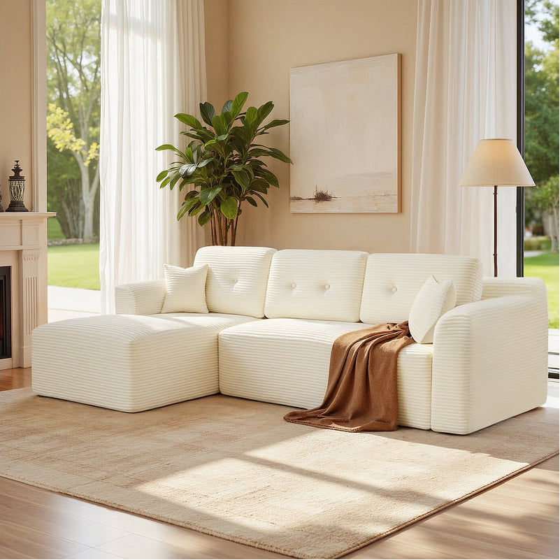 Modulares Ecksofa mit Chaiselongue – Schlafsofa – Cordstoff – Keine Montage erforderlich – Links oder Rechts