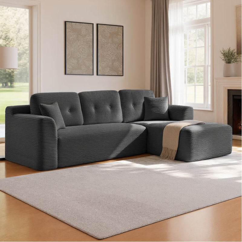 Modulares Ecksofa mit Chaiselongue – Schlafsofa – Cordstoff – Keine Montage erforderlich – Links oder Rechts