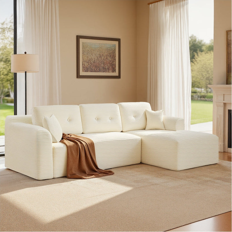 Modulares Ecksofa mit Chaiselongue – Schlafsofa – Cordstoff – Keine Montage erforderlich – Links oder Rechts