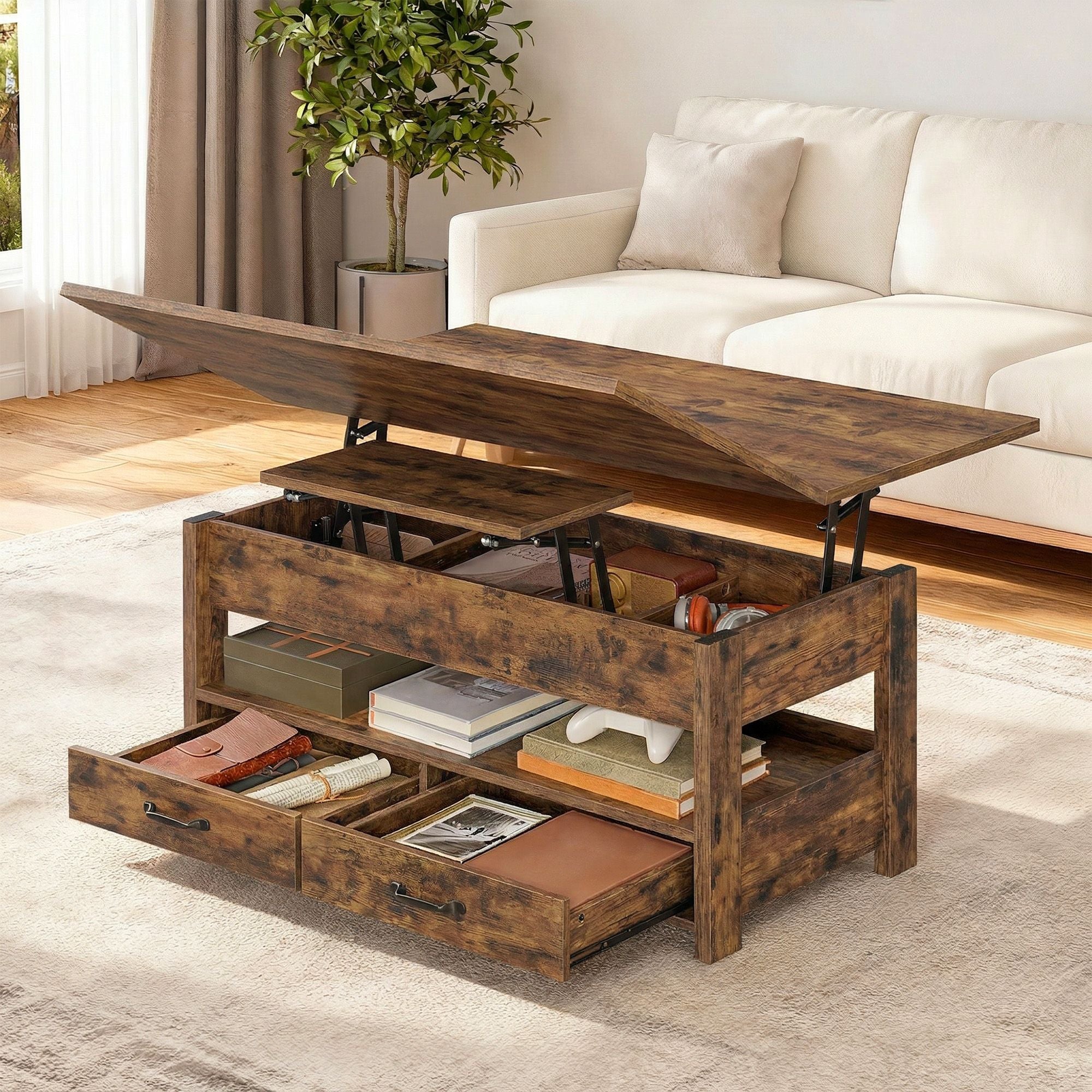 Couchtisch mit Klappplatte und verstecktem Stauraum – Multifunktional, verstellbar und modernes Design – 100 cm breit