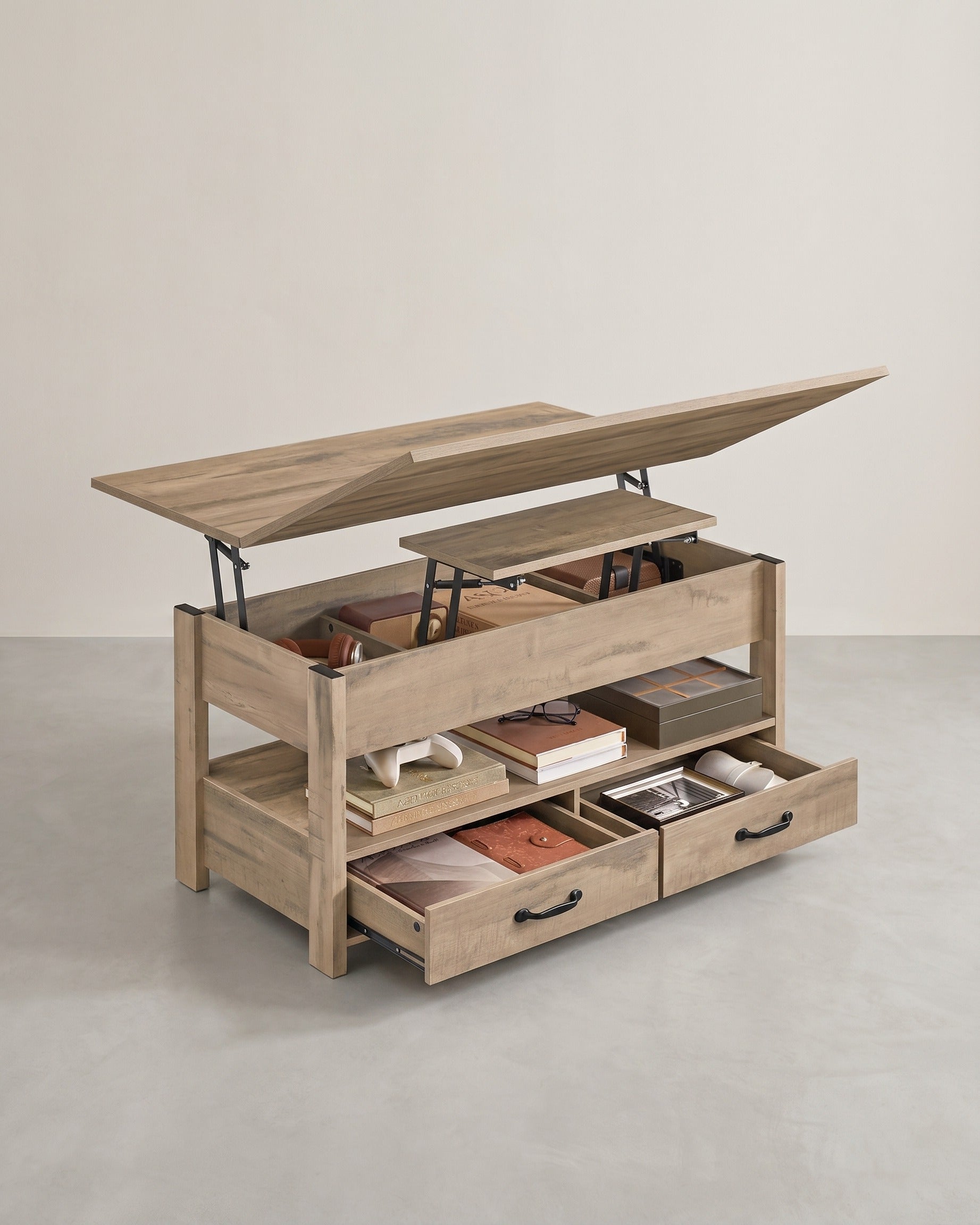 Couchtisch mit Klappplatte und verstecktem Stauraum – Multifunktional, verstellbar und modernes Design – 100 cm breit