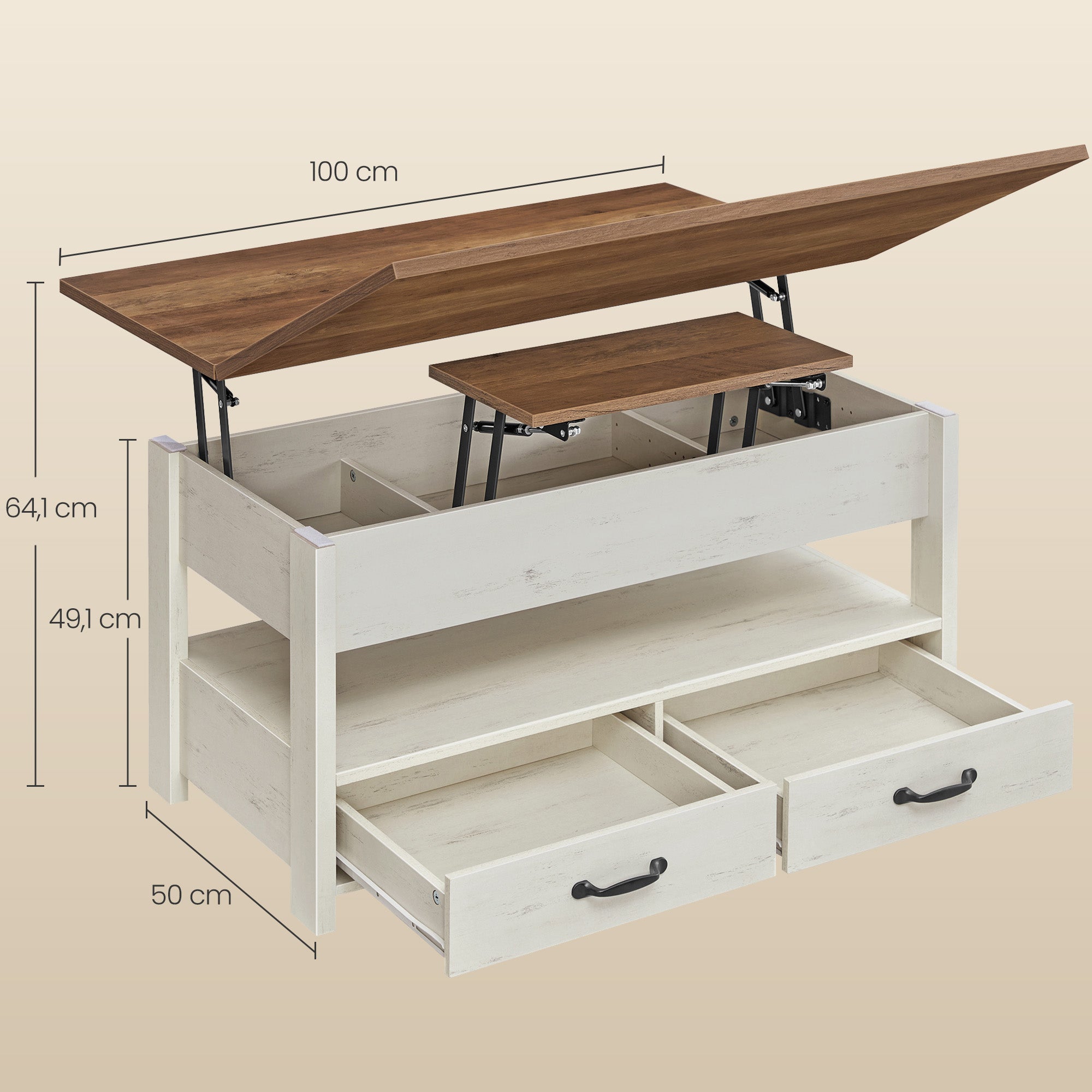 Couchtisch mit Klappplatte und verstecktem Stauraum – Multifunktional, verstellbar und modernes Design – 100 cm breit