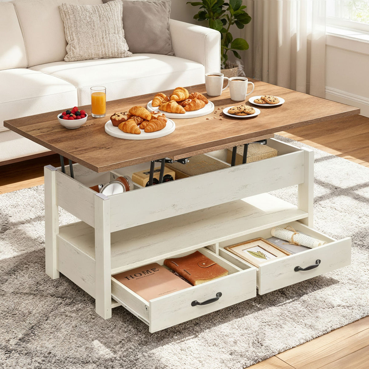 Couchtisch mit Klappplatte und verstecktem Stauraum – Multifunktional, verstellbar und modernes Design – 100 cm breit