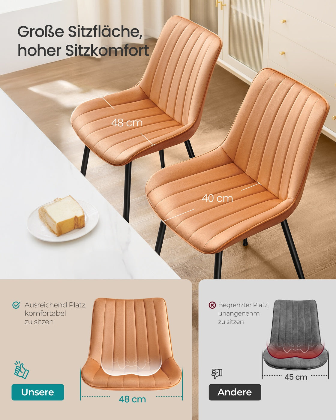 Esszimmerstuhl 2er-Set – ergonomisches Design – bequeme Polsterung – Stahlbeine