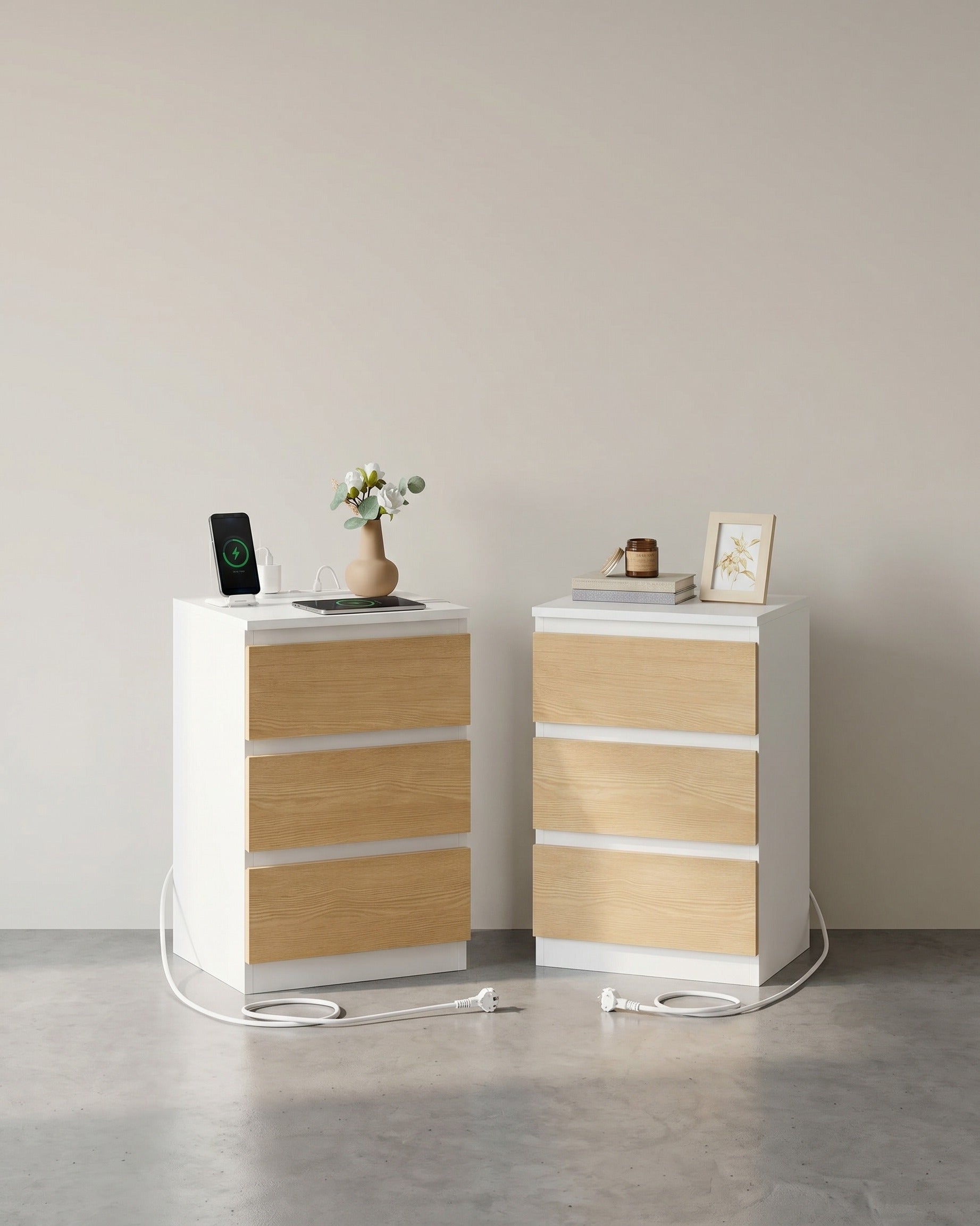 Beistelltisch mit Ladestation - Nachttisch mit USB-Anschluss - Schrank mit Steckdose