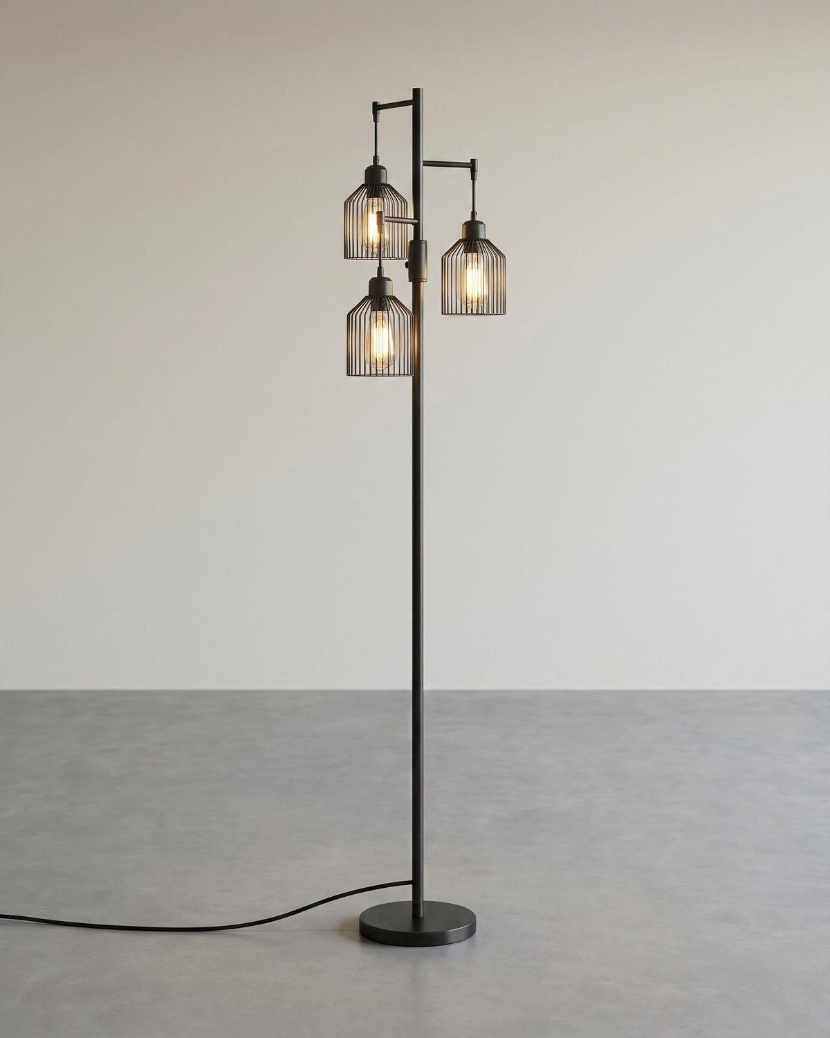 Stehlampe 3-Flammig – Höhenverstellbar – Industrielle Metallschirme – Stehleuchte 176 cm für Wohnzimmer