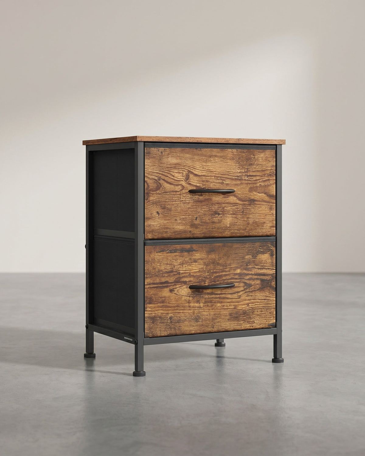 Nachtkommode – Kommode mit 4 Stoffschubladen – MDF und Stahl – 30 x 39,6 x 52,2 cm