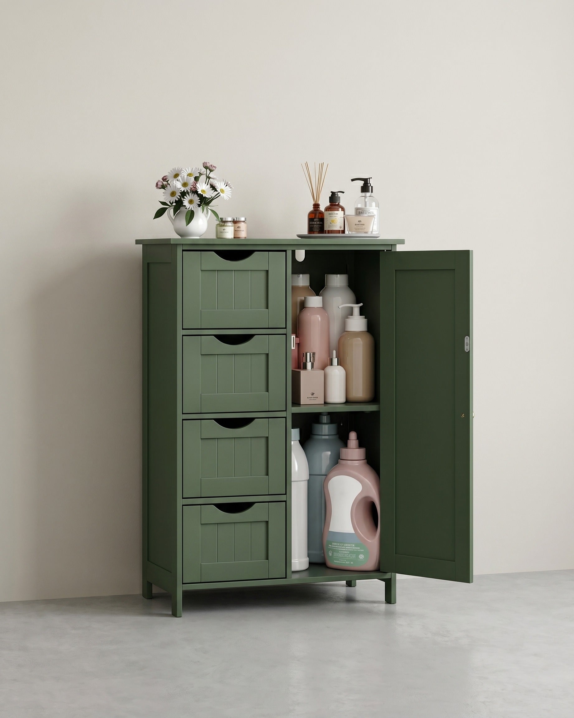 Badezimmerschrank - Kommode - Aufbewahrungsschrank mit Tür und Schubladen - 55 x 30 x 82 cm