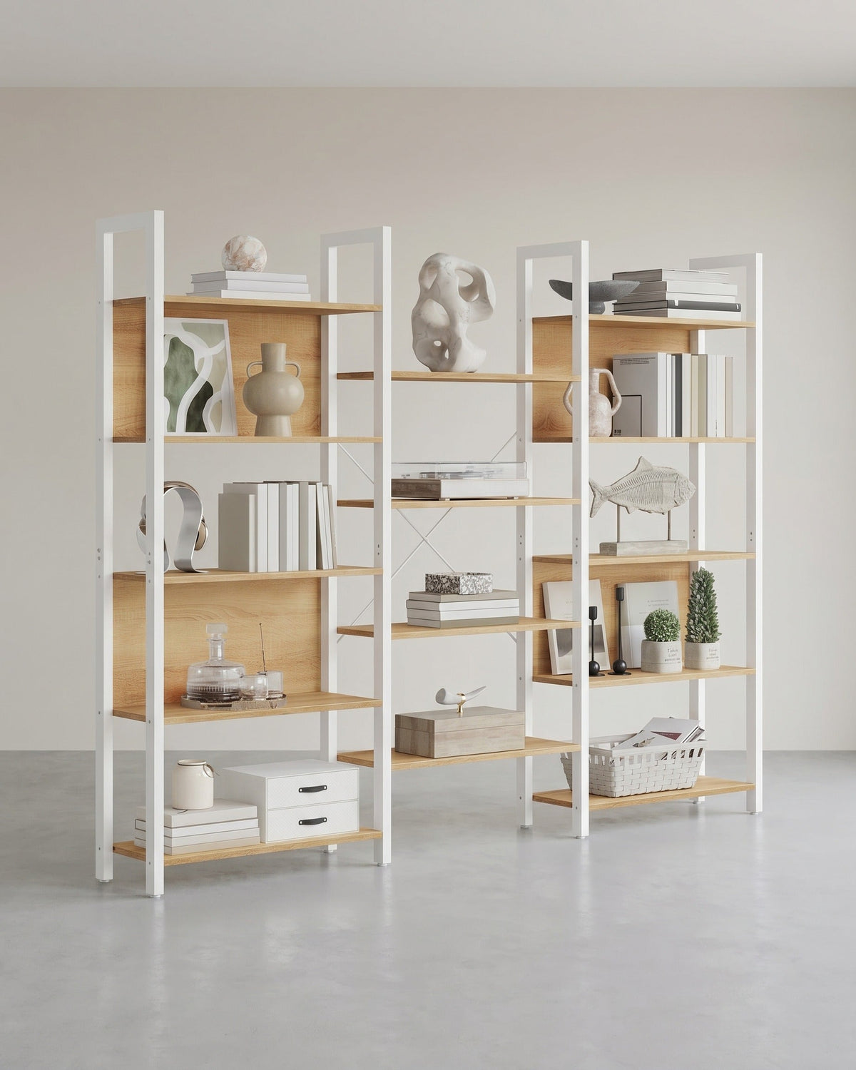 Bücherregal - 14 Ebenen - Mit Metallgestell - Goldeiche Und Mattweiß