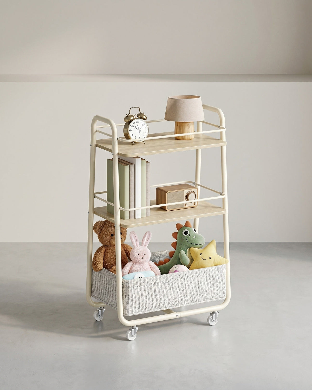 Trolley Mit 3 Ebenen - Fahrbar Mit Stoffkorb - Für Küche Und Badezimmer