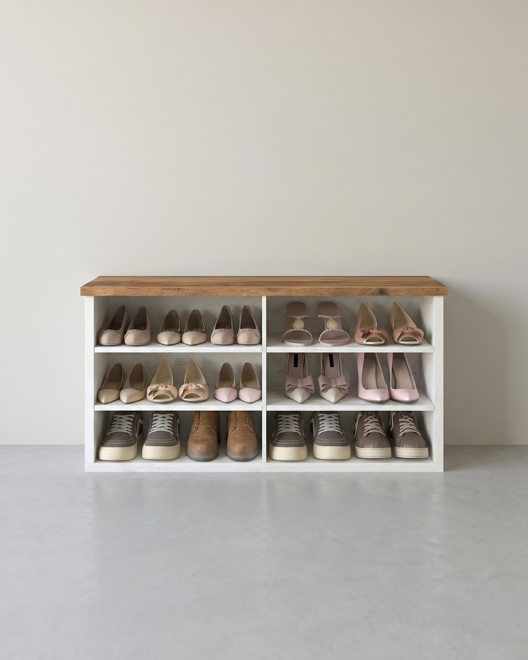 Schuhbank mit 6 offenen Fächern – Landhausstil – Tragkraft bis zu 136 kg