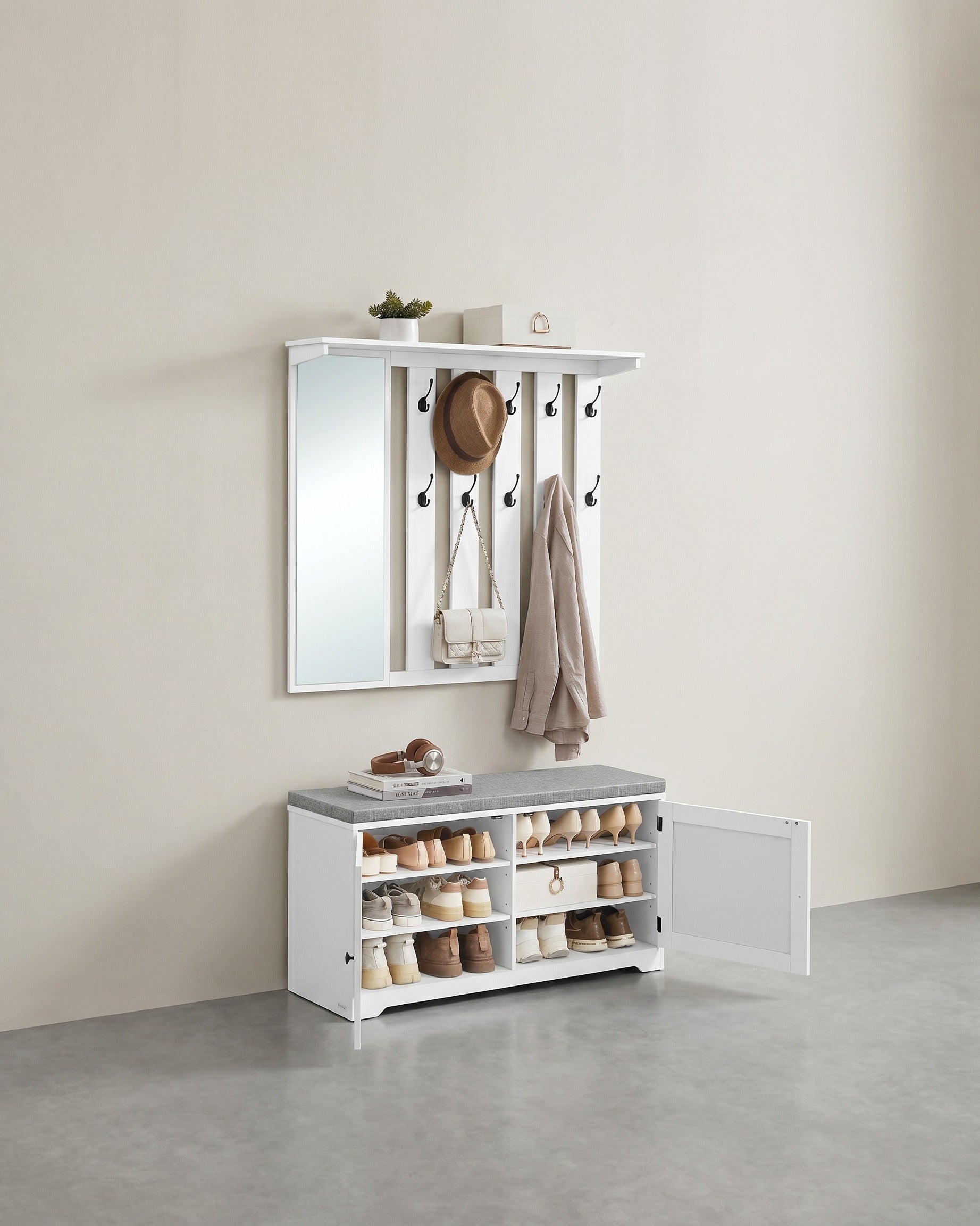 Garderobe mit Spiegel und Schuhbank – komplettes Flurmöbel-Set mit Schrank