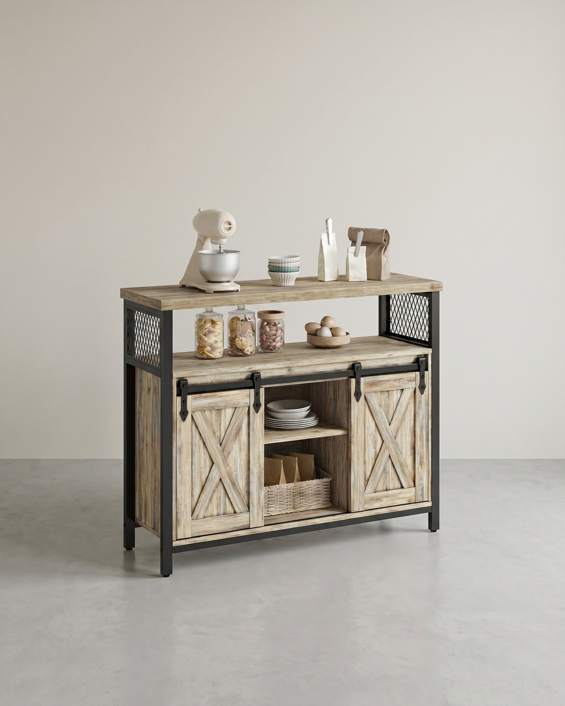 Sideboard mit Schiebetüren - Schrank 100 cm breit - Vintage Braun und Schwarz