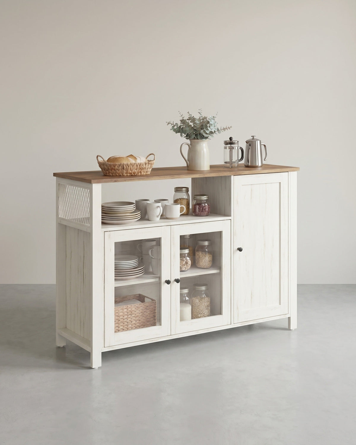 Sideboard – Küchenschrank mit 3 Türen – Aufbewahrungsschrank für Wohnzimmer, Esszimmer oder Küche – Landhausstil – 110 cm breit