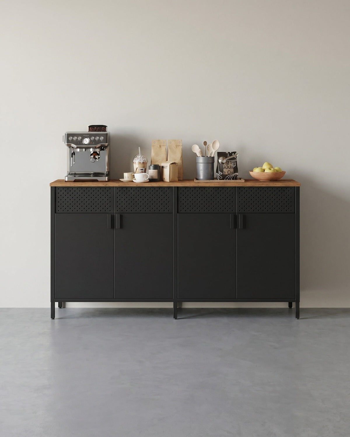 Metallschrank – 4 Türen – Verstellbarer Einlegeboden – Stahlrahmen – 141 cm breit