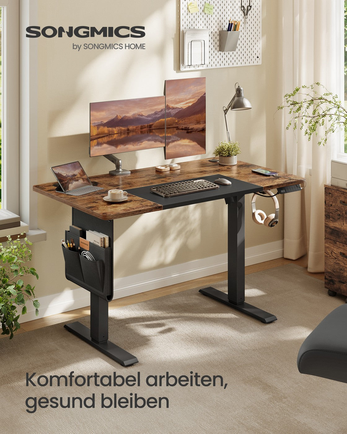 Komplettes Arbeitsplatz-Budget – Elektrischer Sitz-Steh-Schreibtisch + ergonomischer Bürostuhl – Höhenverstellbarer Schreibtisch – Heimarbeitsplatz