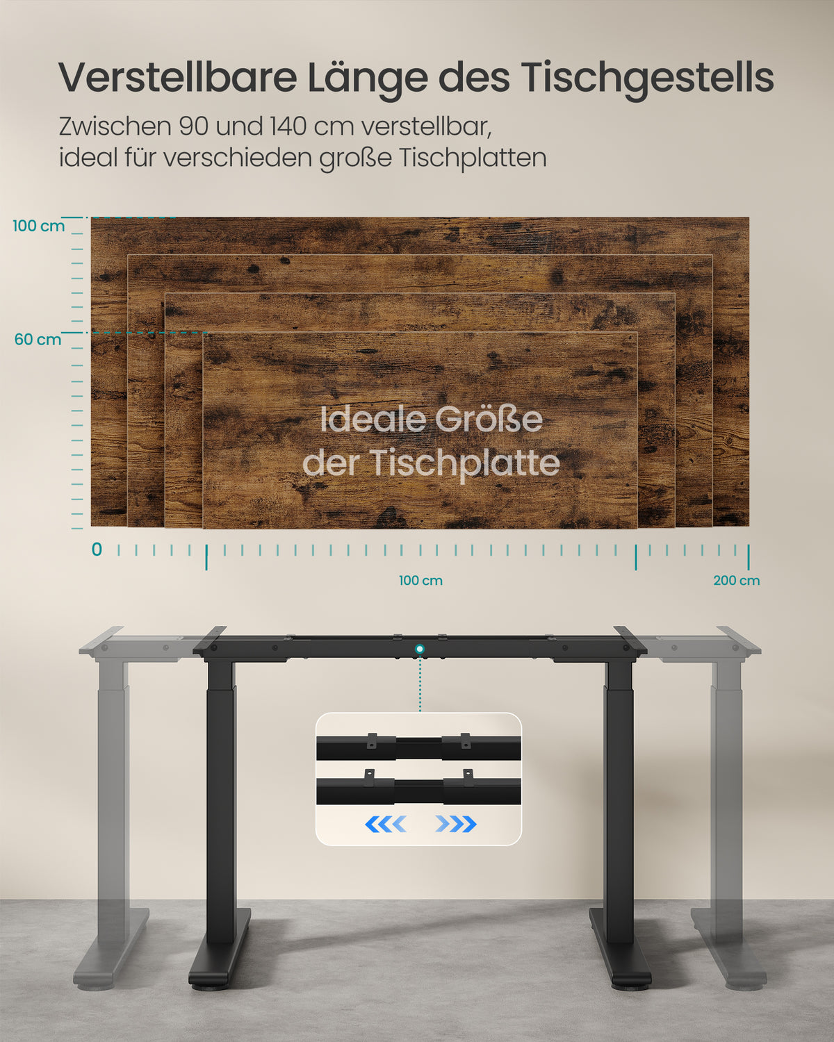 Sitz-Steh-Schreibtischgestell – Elektrisches Untergestell – Doppelmotor – Höhe 72–120 cm – USB-C