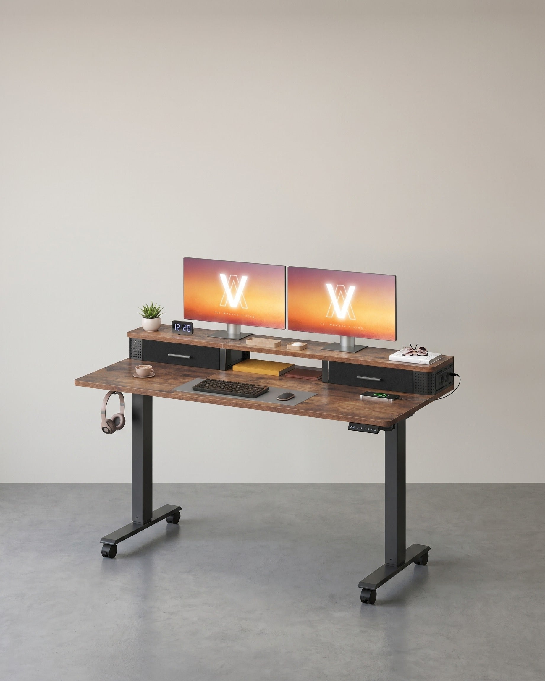 Elektrischer Stehtisch mit LED - Gaming-Schreibtisch - Mit Steckdose & USB-Anschluss