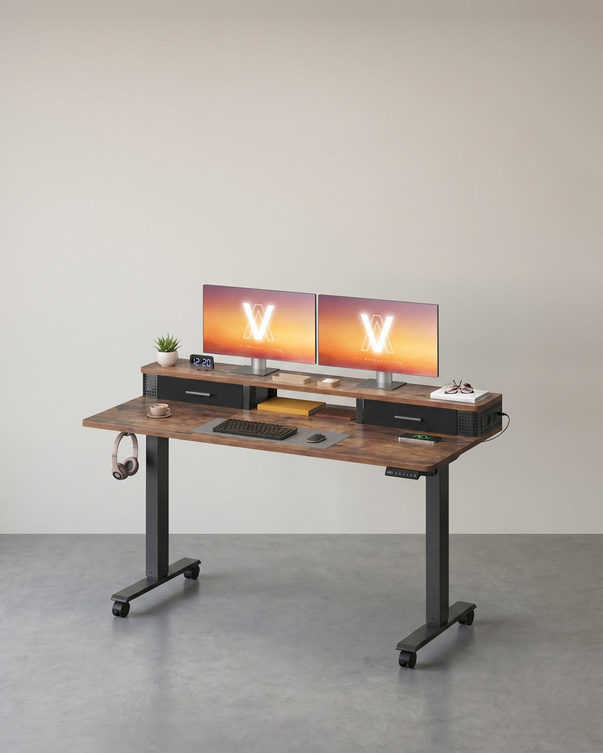 Elektrischer Stehtisch mit LED - Gaming-Schreibtisch - Mit Steckdose & USB-Anschluss