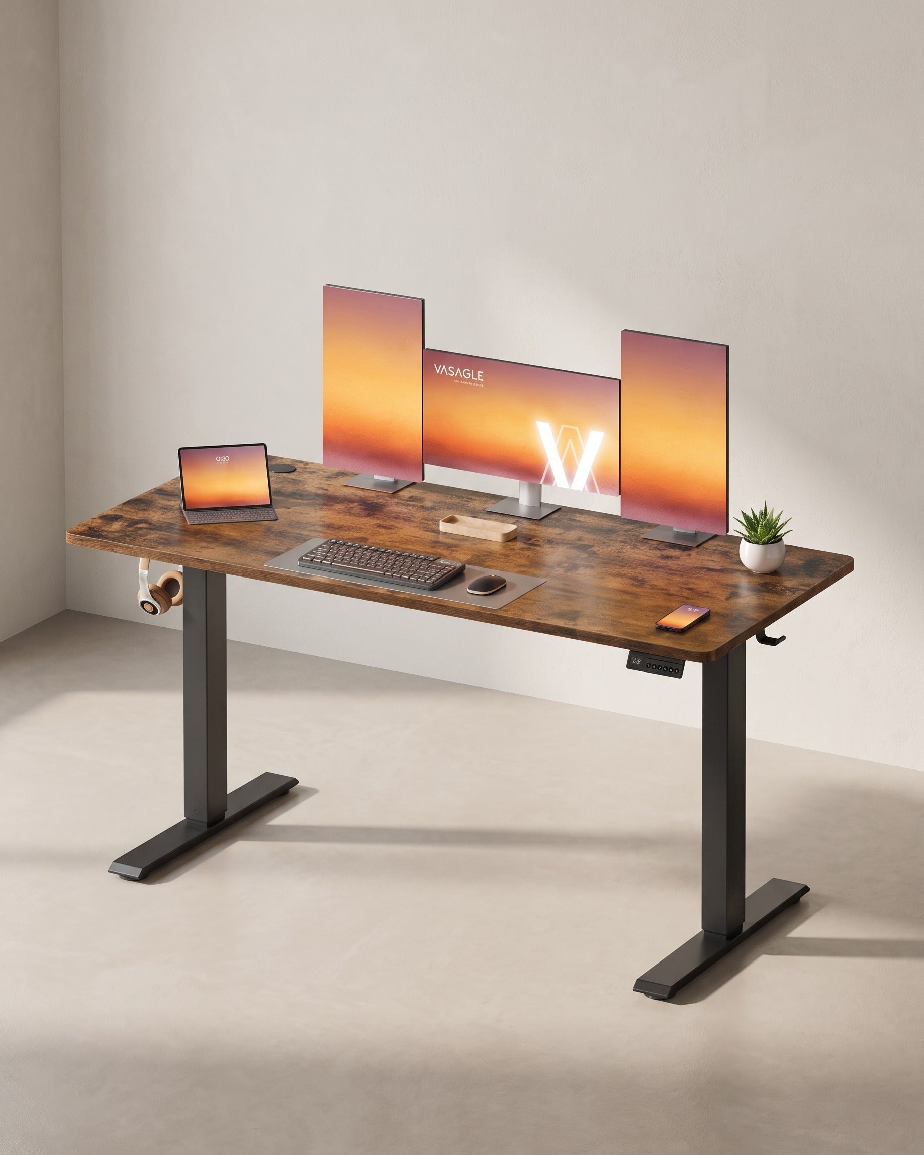 Elektrisch höhenverstellbarer Schreibtisch – Steh-Sitz-Schreibtisch – 72 bis 120 cm – Memory-Funktion – Kabelmanagement – Industriedesign