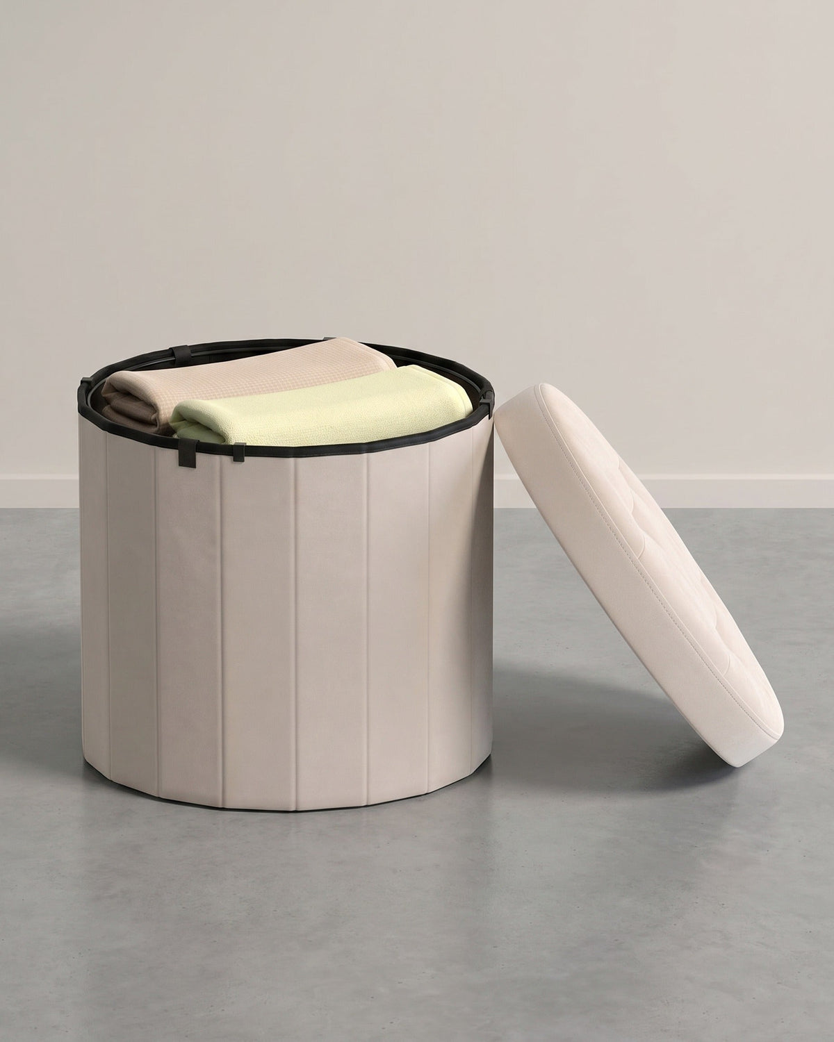 Runder Sitzhocker - Klappbarer Pouf Mit Stauraum - Mit Abnehmbarem Deckel