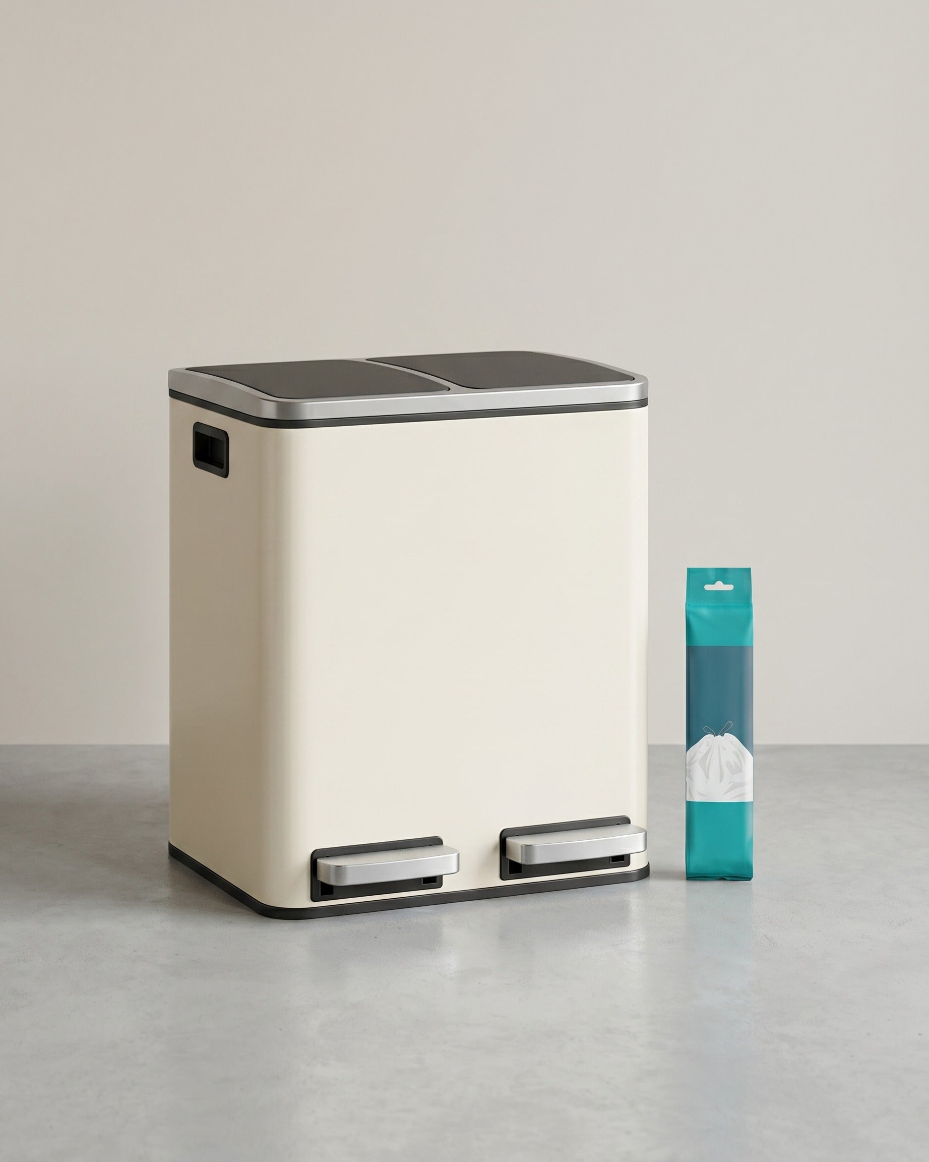 Doppel-Treteimer 2 x 15 L – Mülltrennung mit Softclose – Edelstahl-Abfalleimer mit Inneneimern