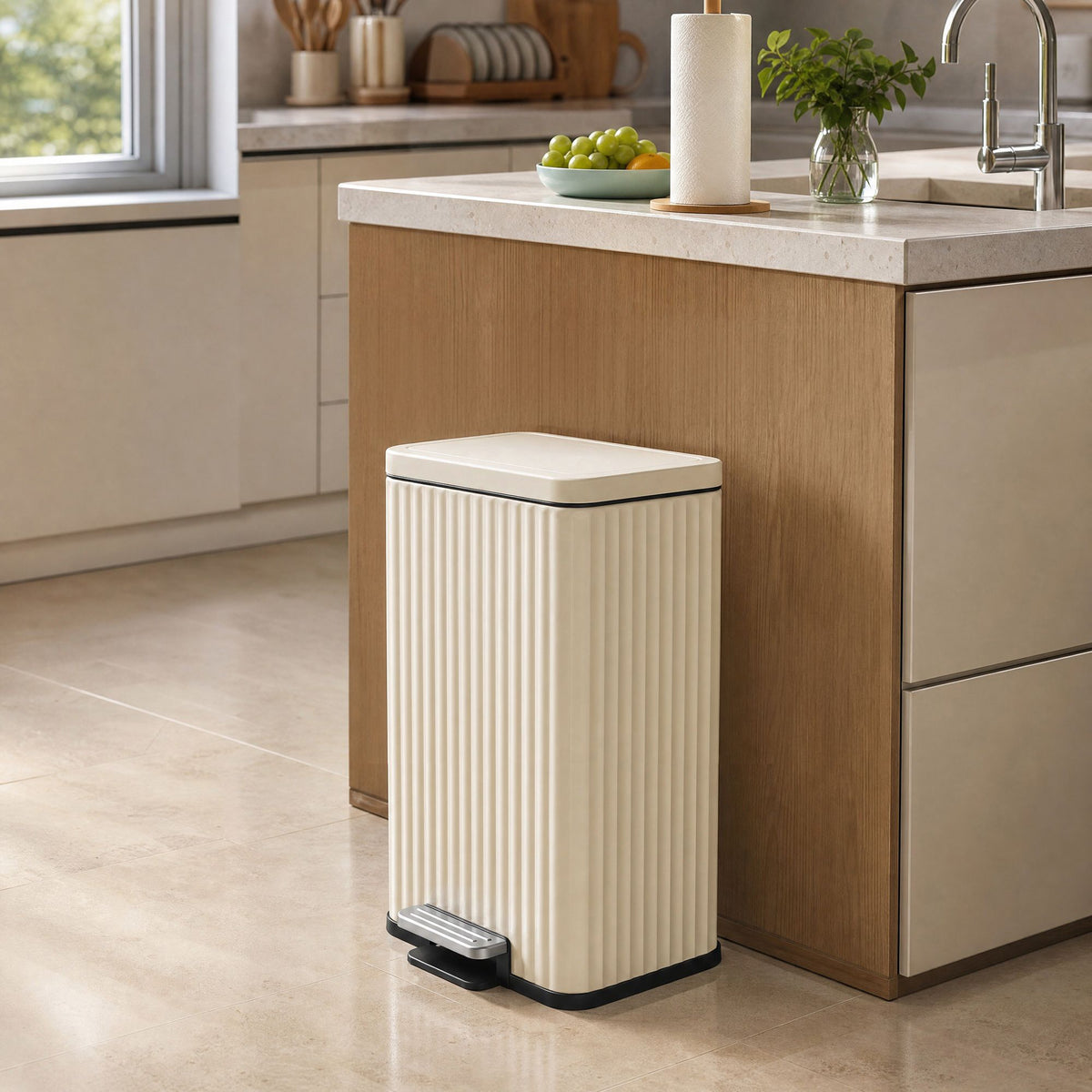 Küchenmülleimer – 50 Liter – Treteimer mit Soft-Close-Deckel – Inneneimer aus Stahl – Inklusive 15 Müllbeuteln