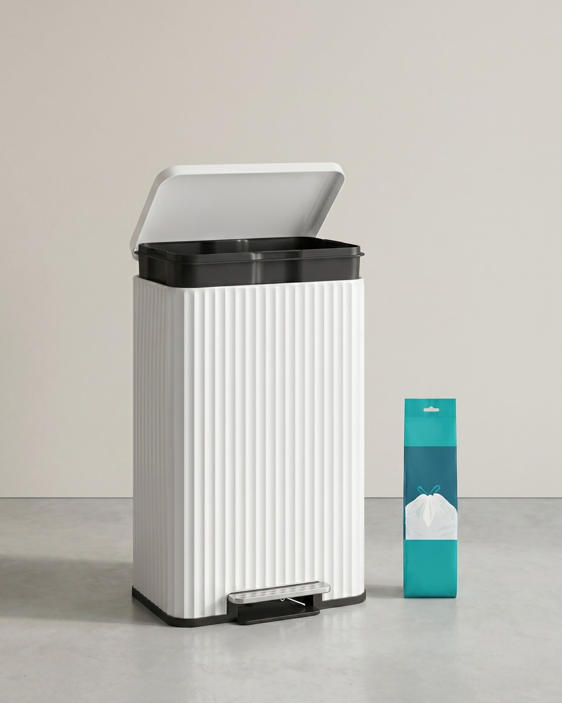 Küchenmülleimer – 50 Liter – Treteimer mit Soft-Close-Deckel – Inneneimer aus Stahl – Inklusive 15 Müllbeuteln