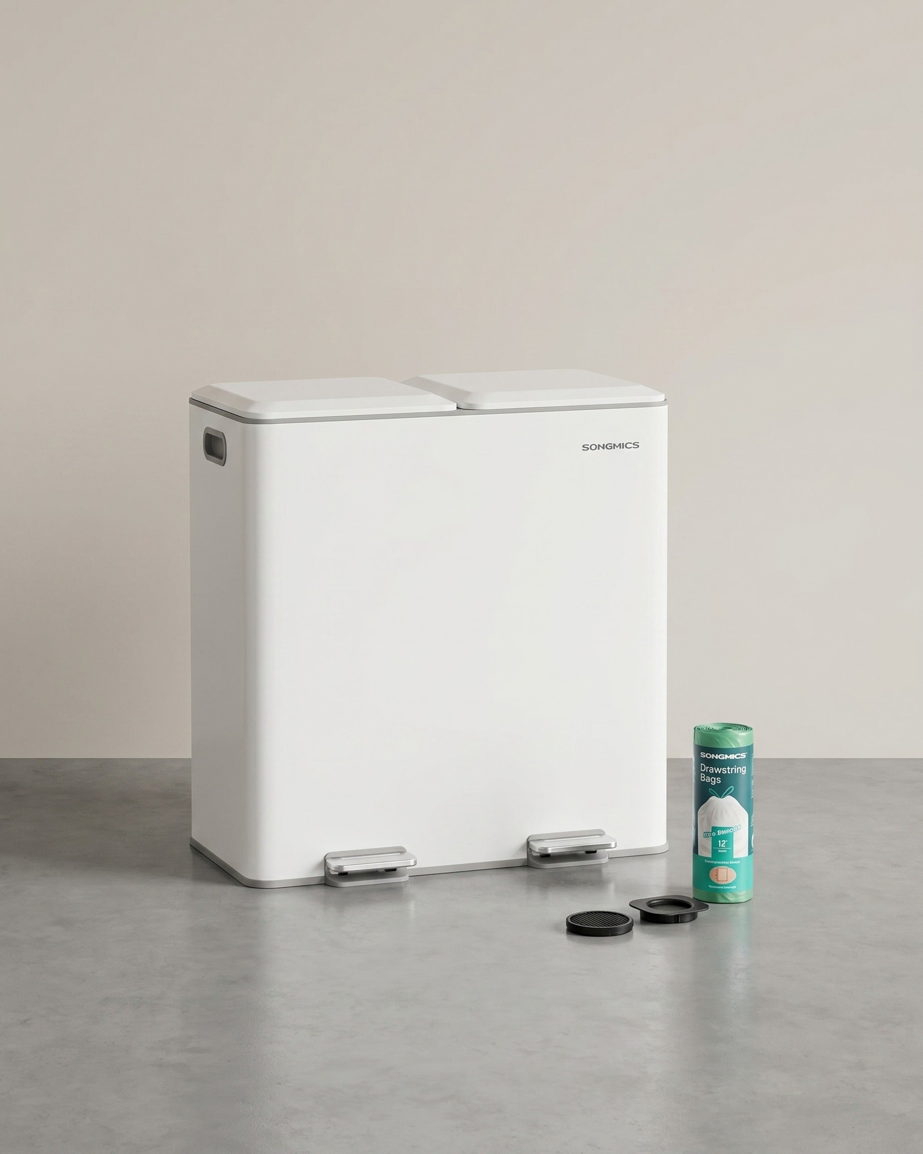 Abfalleimer mit 2 Kammern – Fußpedal – Deckel mit Soft-Close-Funktion – Geruchsfilter – 2 x 30 l – Stahl