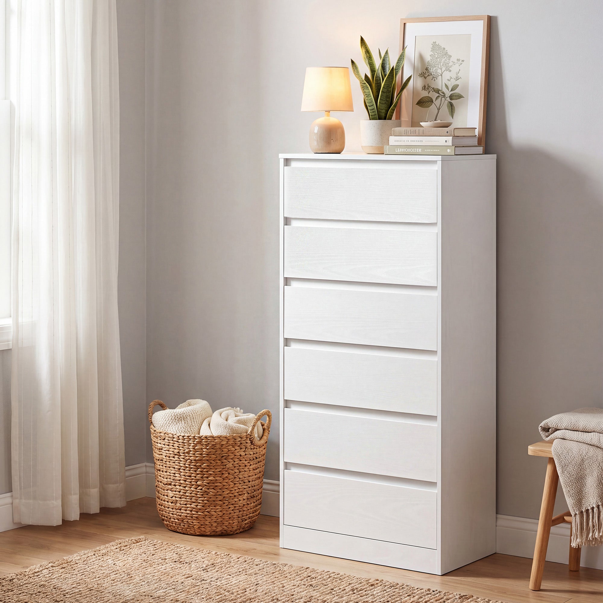 Sideboard Mit 6 Schubladen - Hohe Schubladenkommode - Für Schlafzimmer Und Flur