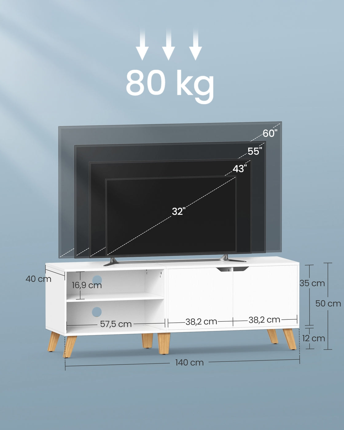 TV-Möbel – 1 oder 2 Türen – 120 oder 140 cm Breit – Skandinavisch – mit Offenem Fach