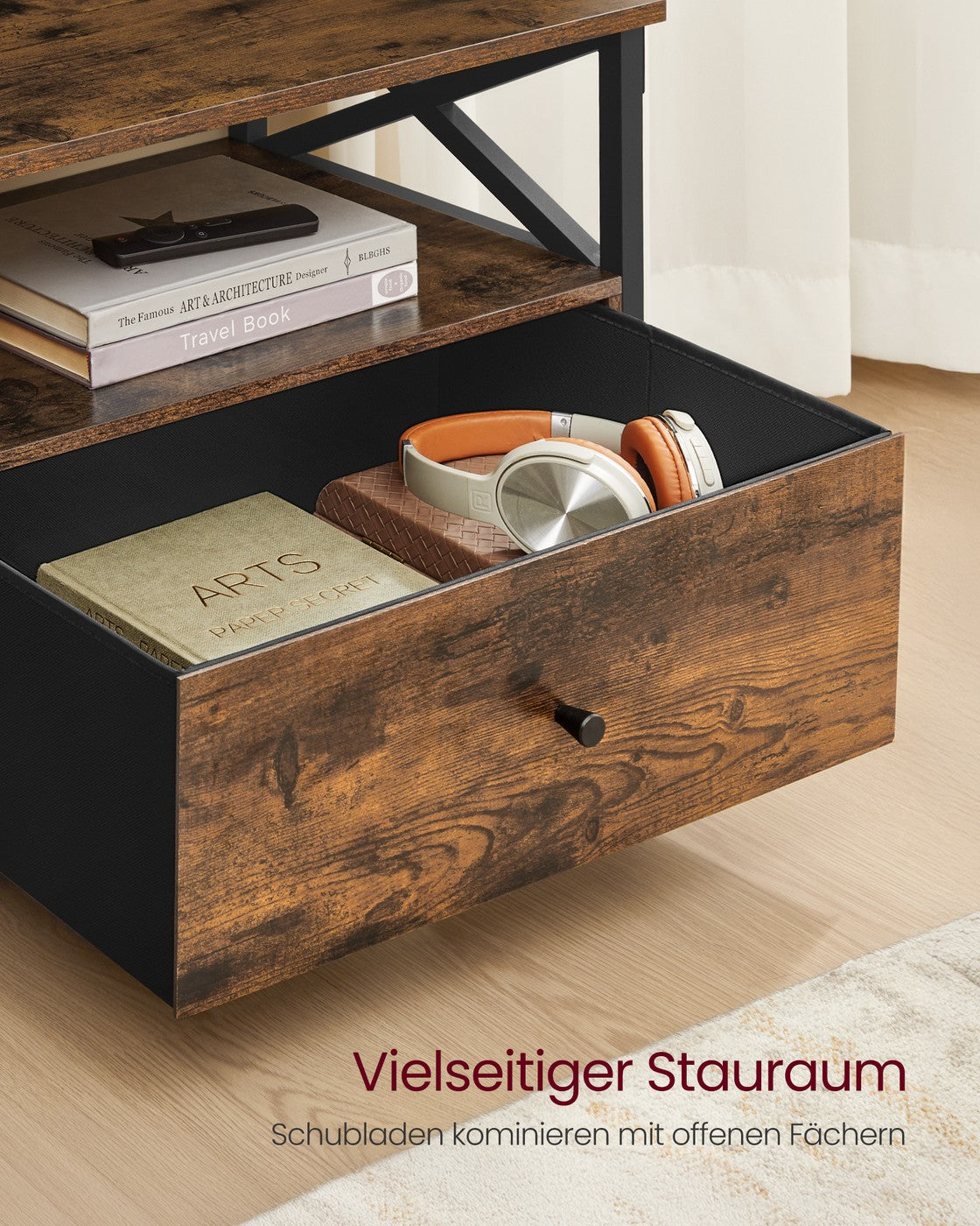 TV-Möbel - Industriell mit X-Gestell - Offene Fächer und Schubladen - 120, 147 oder 178 cm Breit