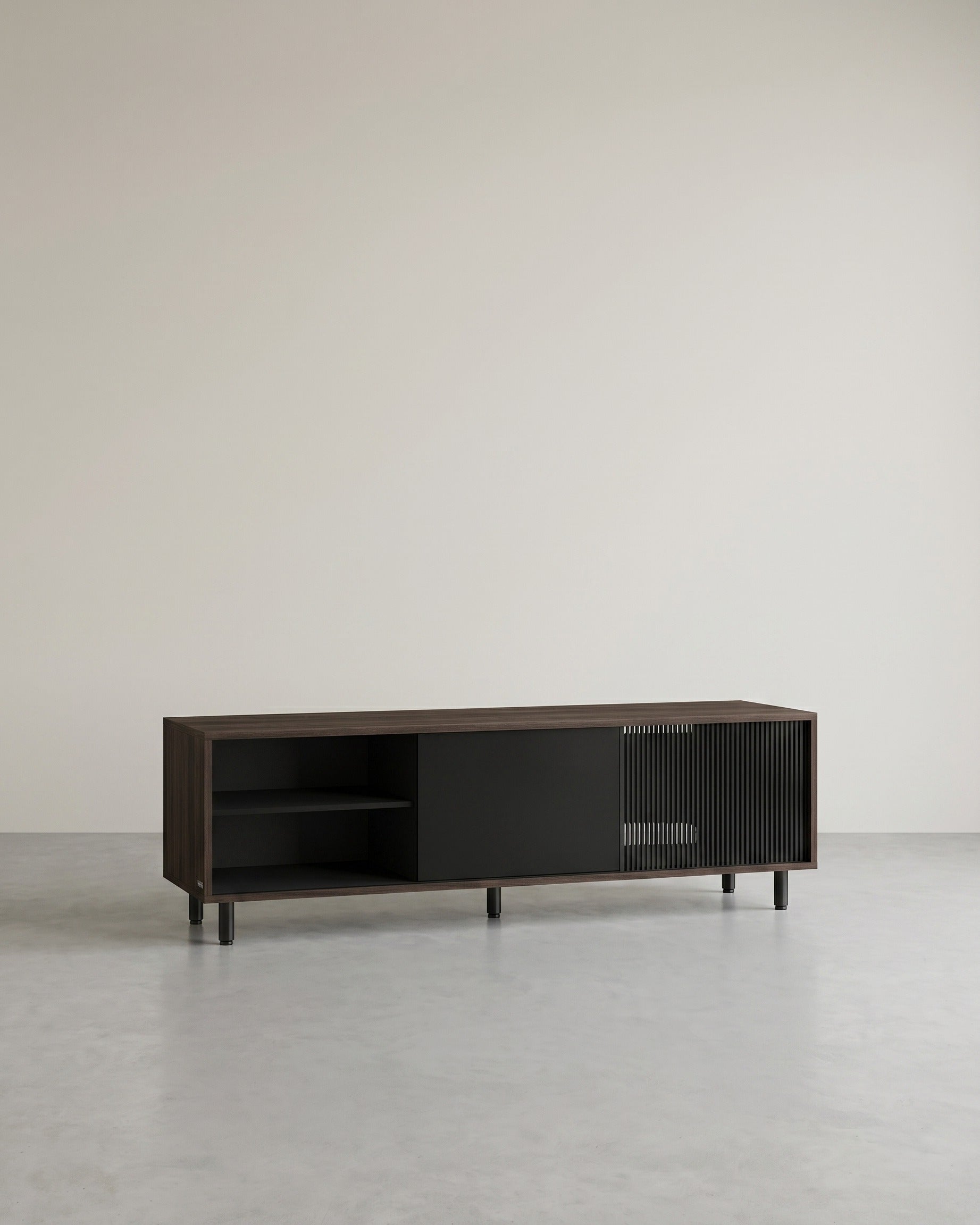 TV-Schrank für Fernseher bis 60 Zoll – modern Schwarz/Weiß mit Glastür – werkzeuglose Montage – TV-Lowboard mit Stauraum