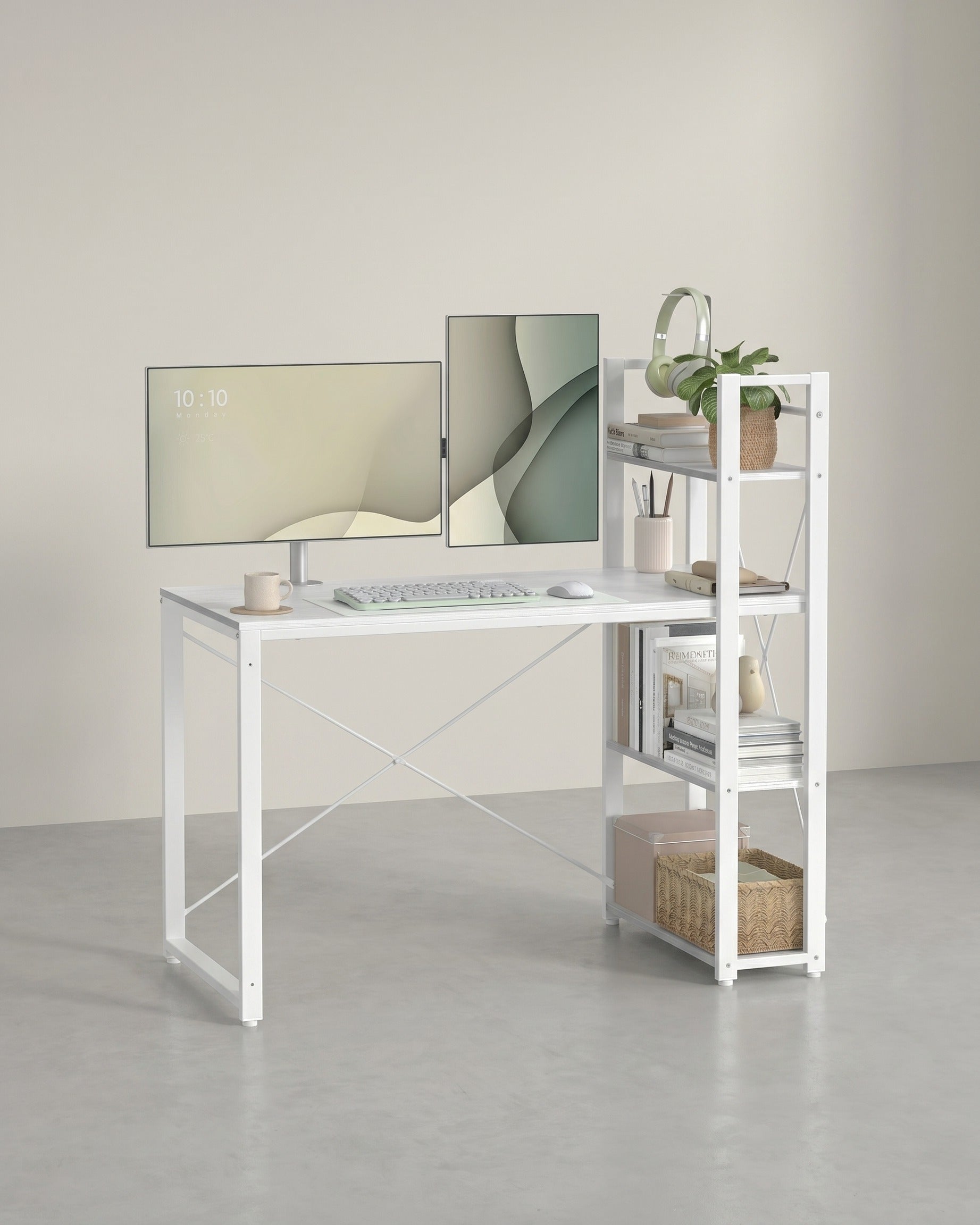 Schreibtisch mit Bücherregal – 120 cm breit – Flexible Regalmontage links oder rechts – Industriedesign – Bis zu 100 kg belastbar