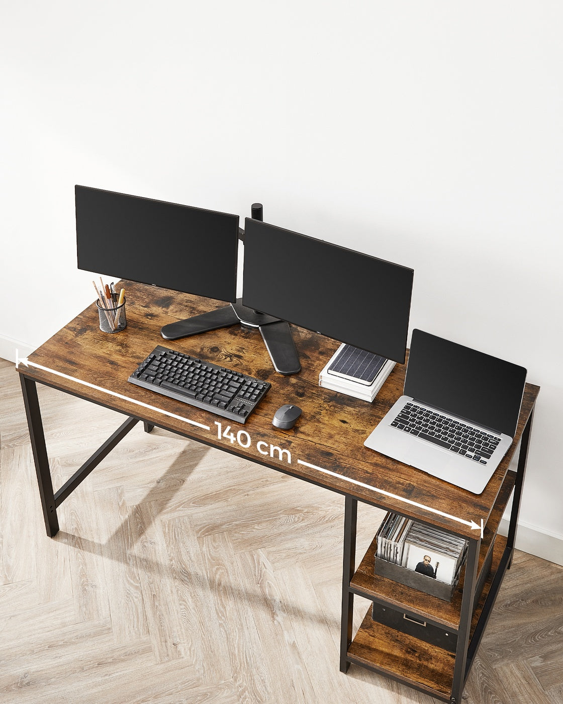 Schreibtisch - Computertisch - Schreibtisch mit 2 Ablageflächen rechts oder links - Industriedesign