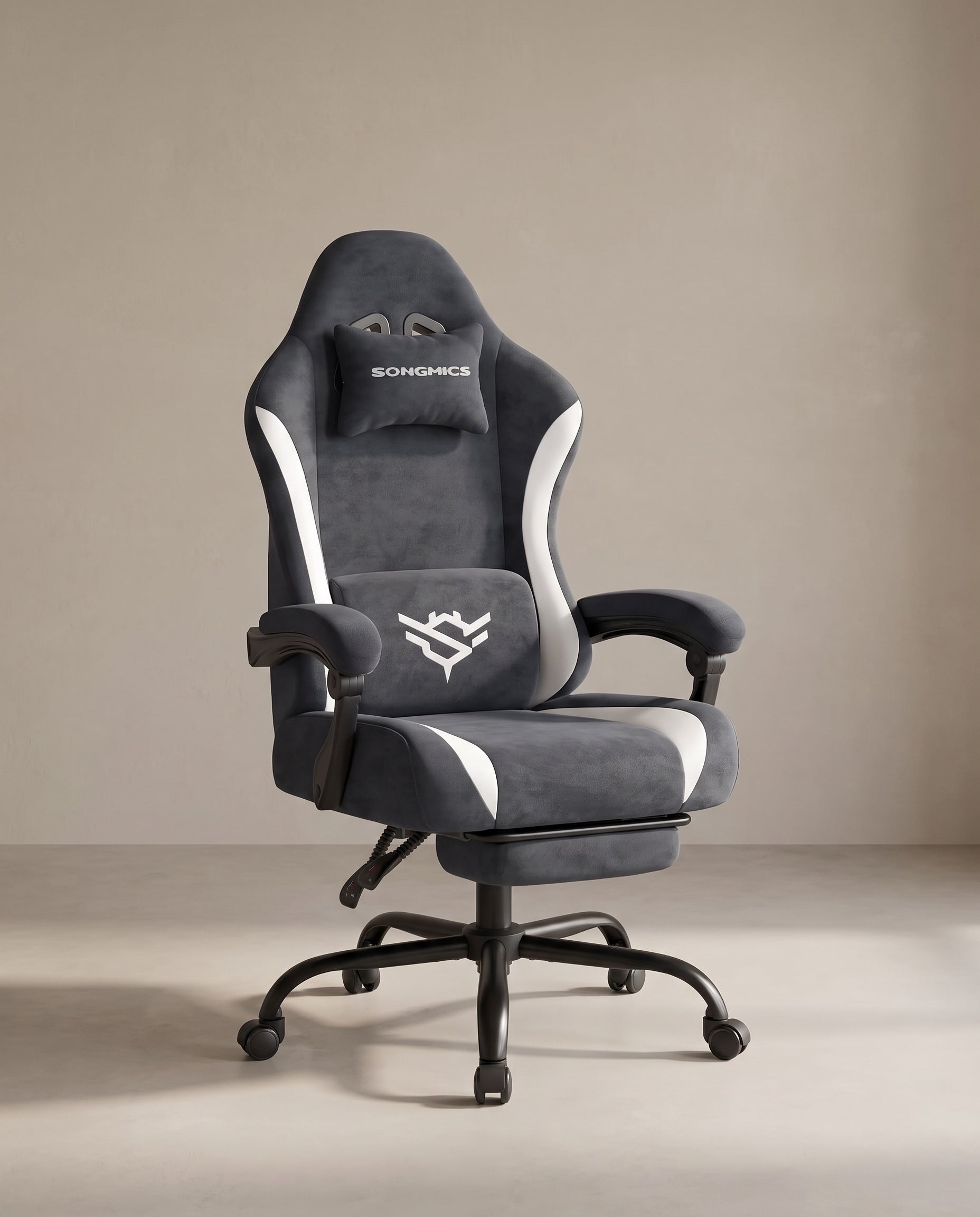 Gaming-Stuhl mit Fußstütze - Kunstwildleder mit Kopfstütze und Lendenkissen - Bis 135° Neigbar